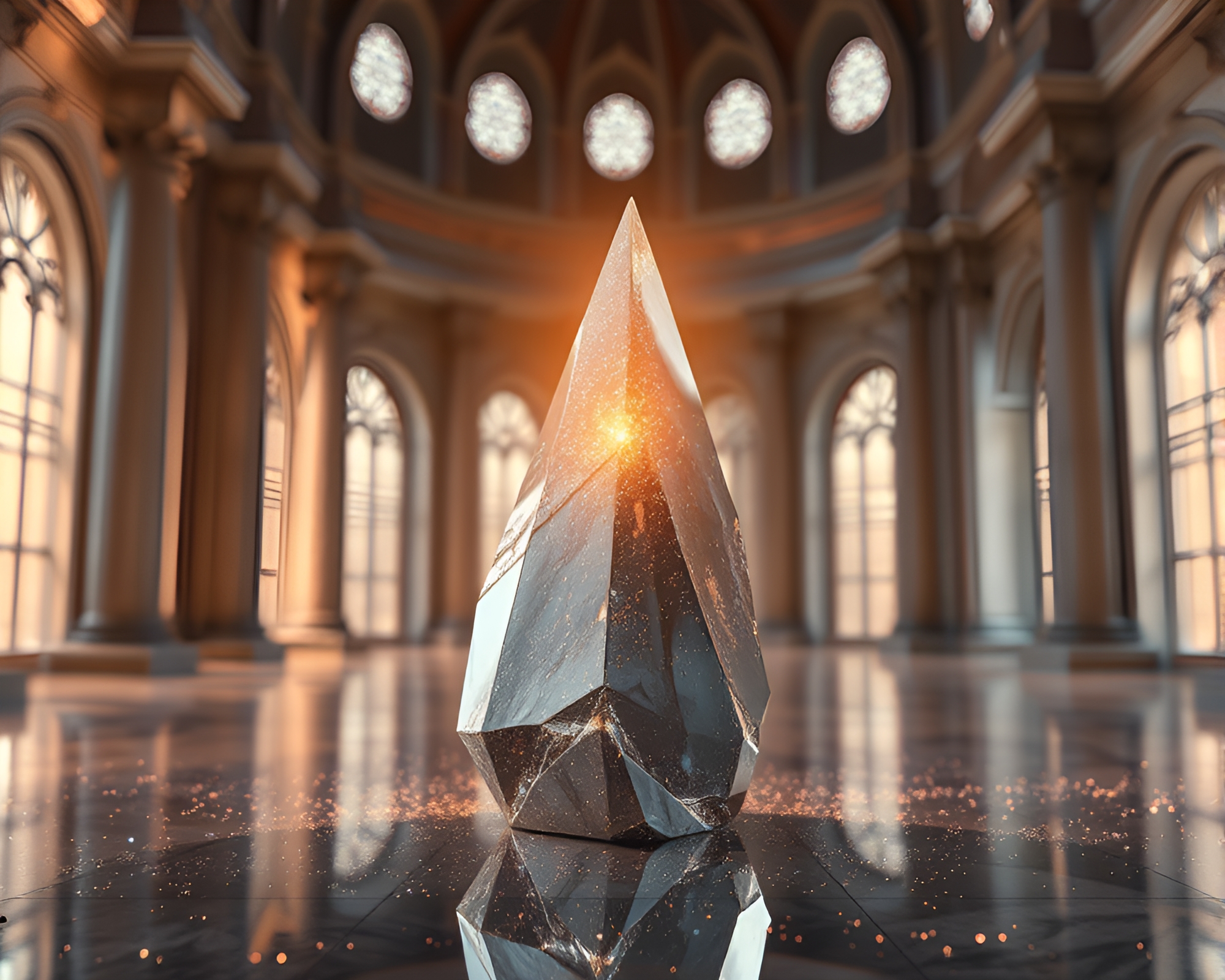 Glowing Rune Stone Mirror Shard Reflection – free AI stock image