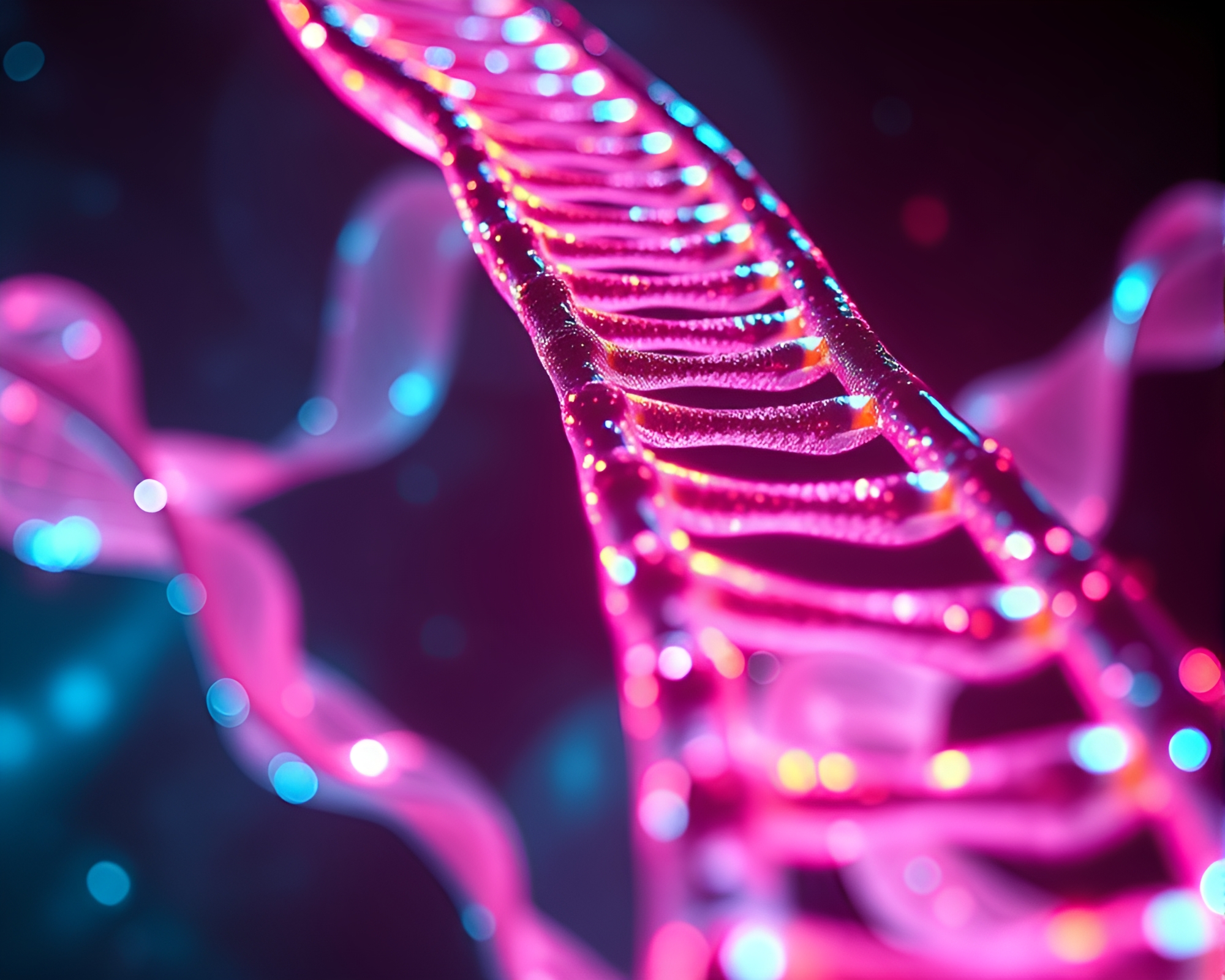 Futuristic DNA Helix in Synthwave Style – free AI stock image