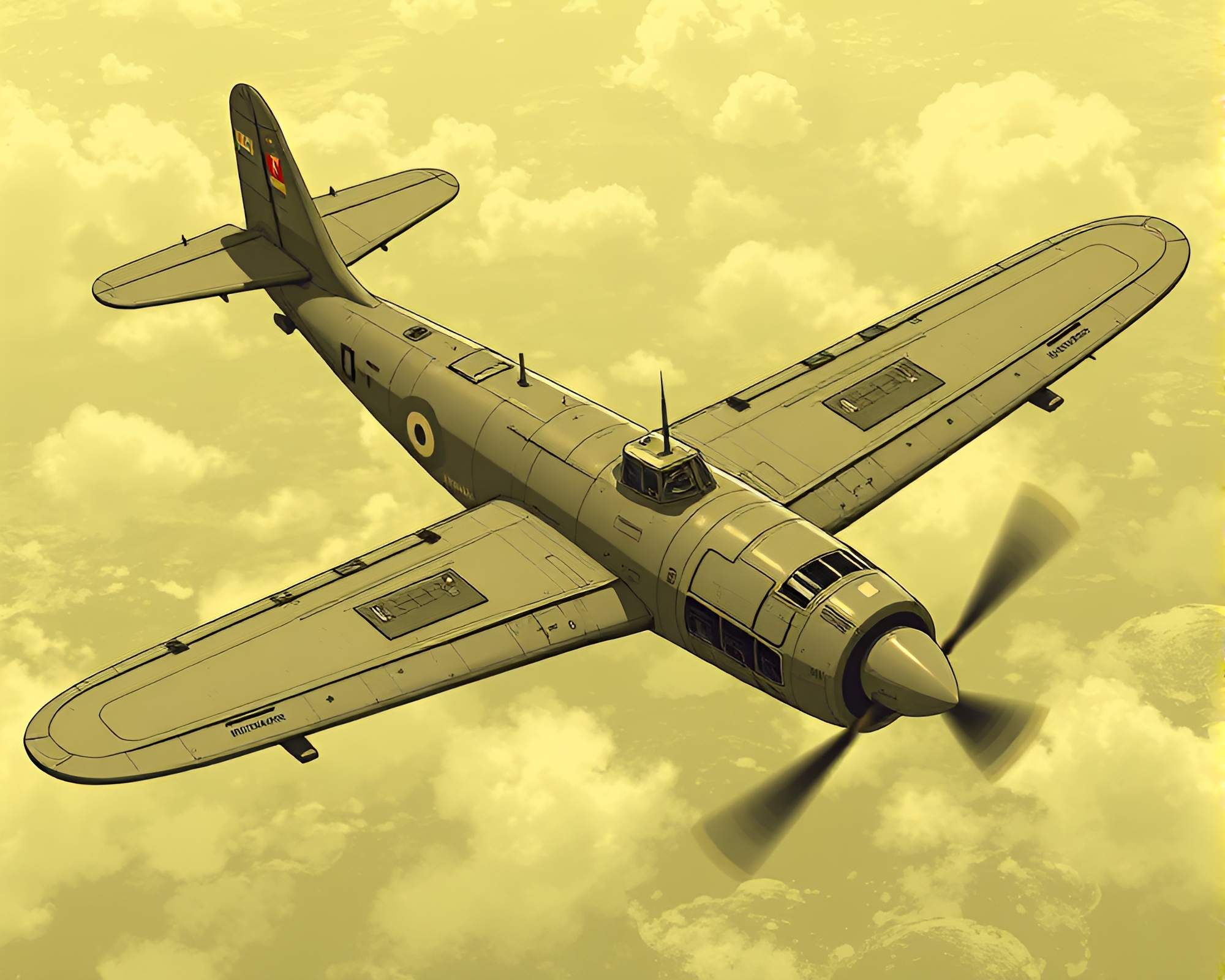 Steampunk High-Angle Aircraft in Olive Drab Sky – free AI stock image