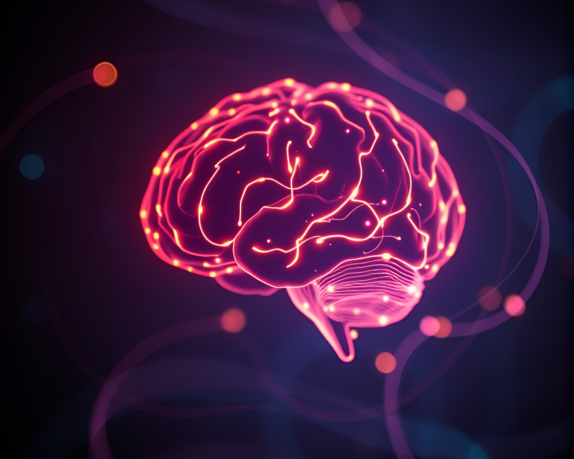Futuristic AI Brain Illuminated Light Trails Composition – free AI stock image