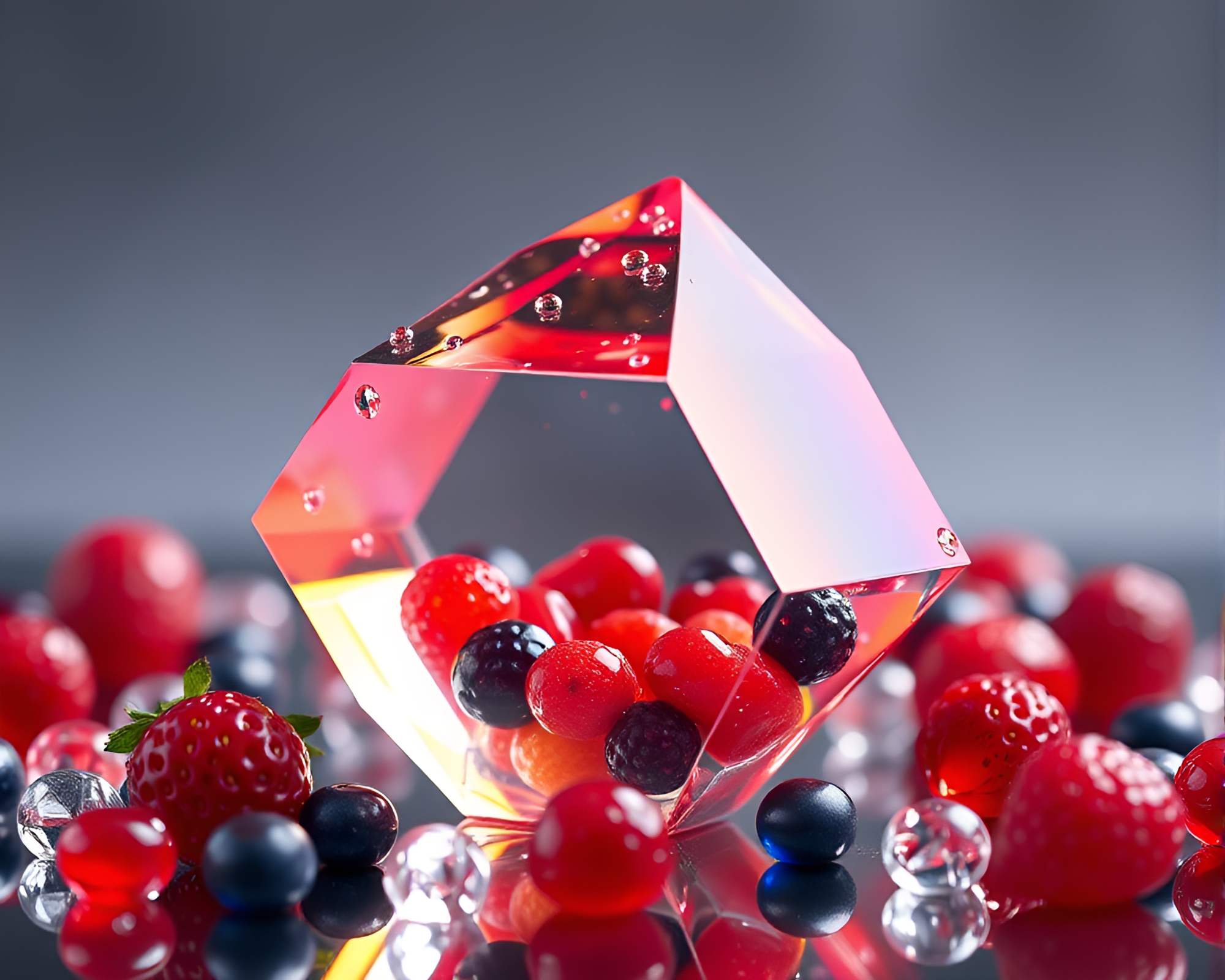 Prismatic Fruit Tart on Wet Glass Beads – free AI stock image