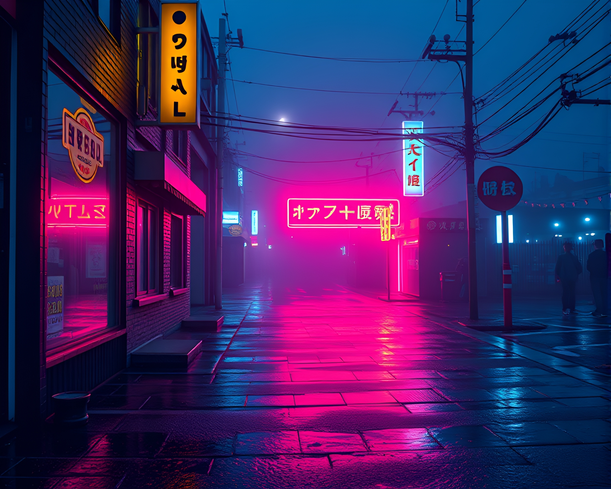 Neon Cityscape on Rainy Pixelated Streets – free AI stock image