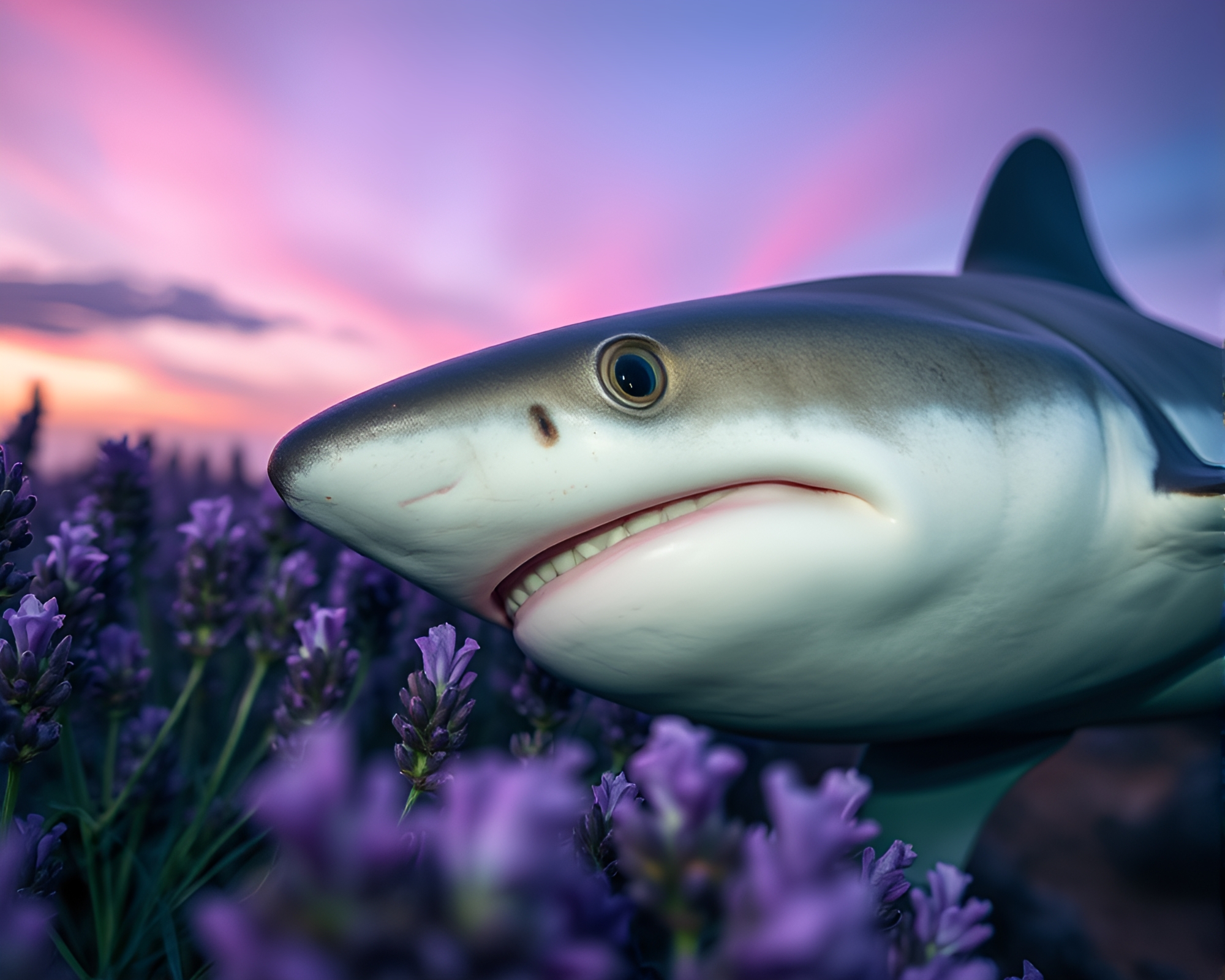 Shark Tooth Close-Up at Lavender Twilight – free AI stock image