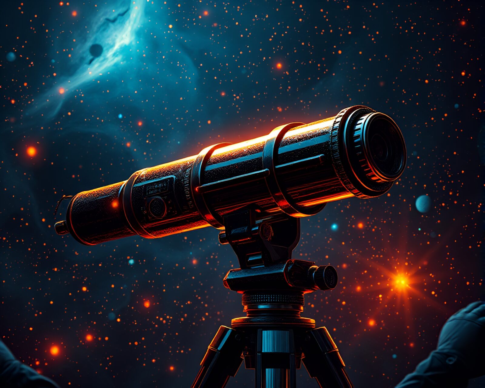 Illustration of a steampunk telescope with glossy highlights