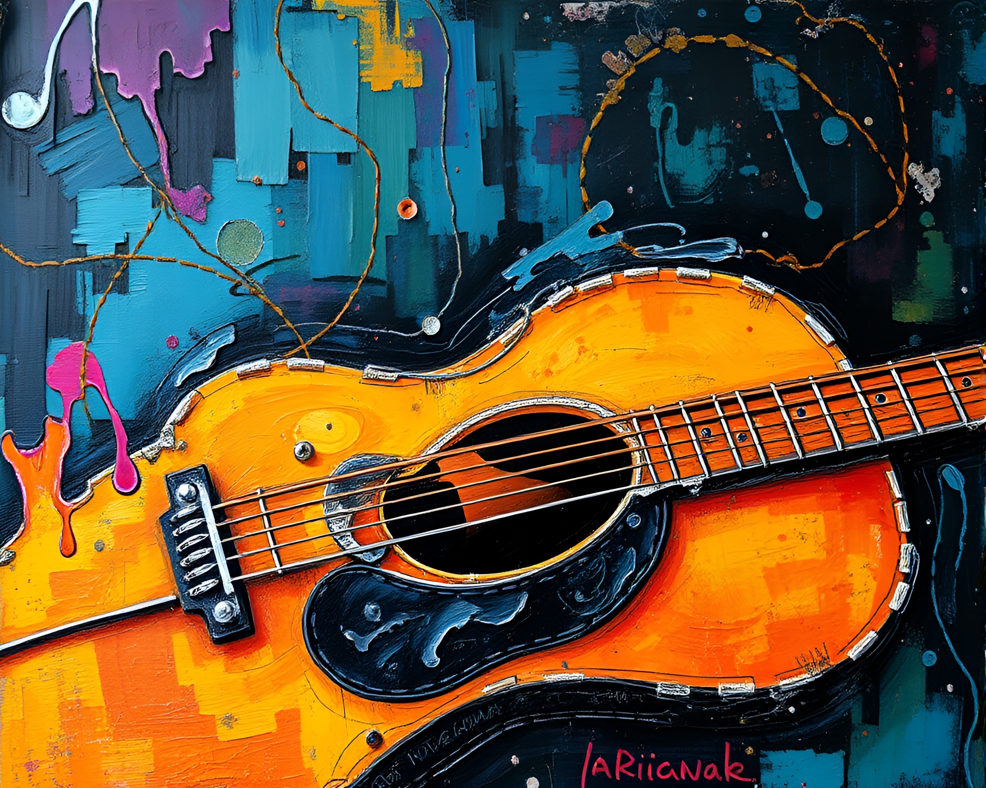 Vibrant Musician’s Patchwork Serenade – free AI stock image