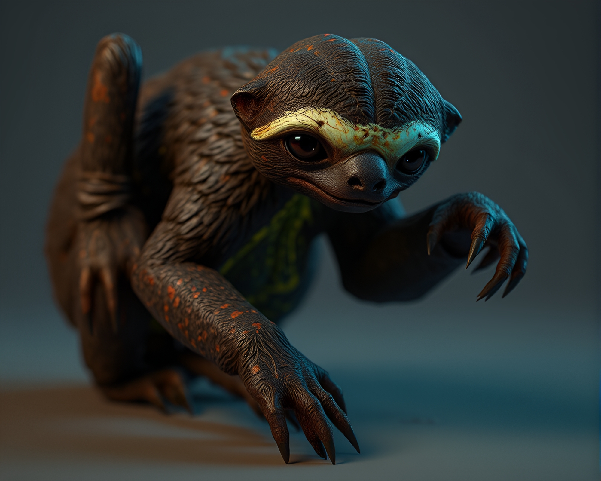 Slothful Glow: Rustic Patina in CGI Splendor – free AI stock image