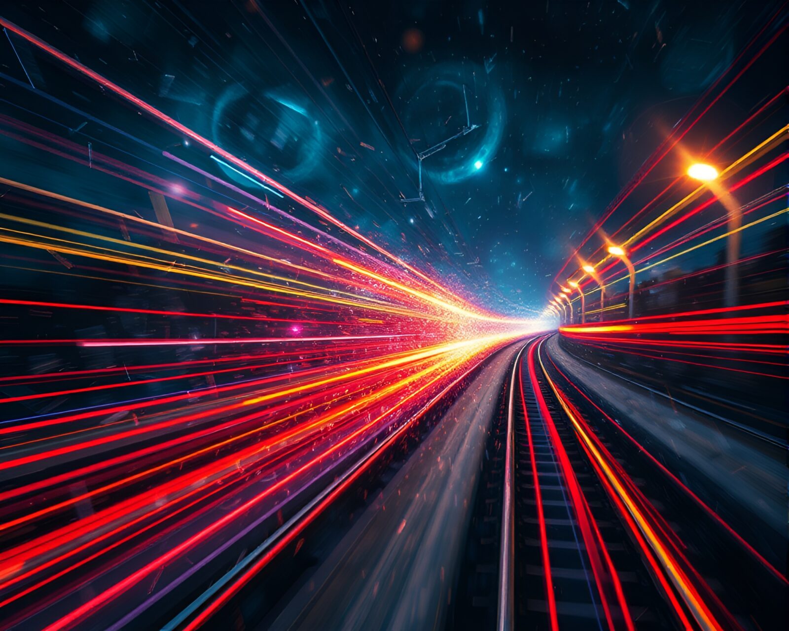 Glowing trails streak through shielded pastel planet in algorithmic design