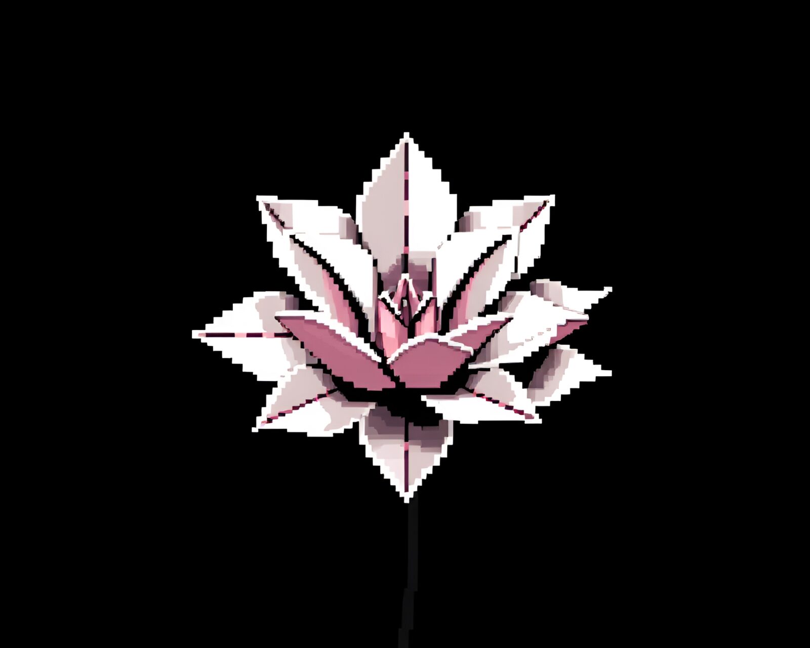 Digitally designed 8-bit style origami flower with dramatic lighting