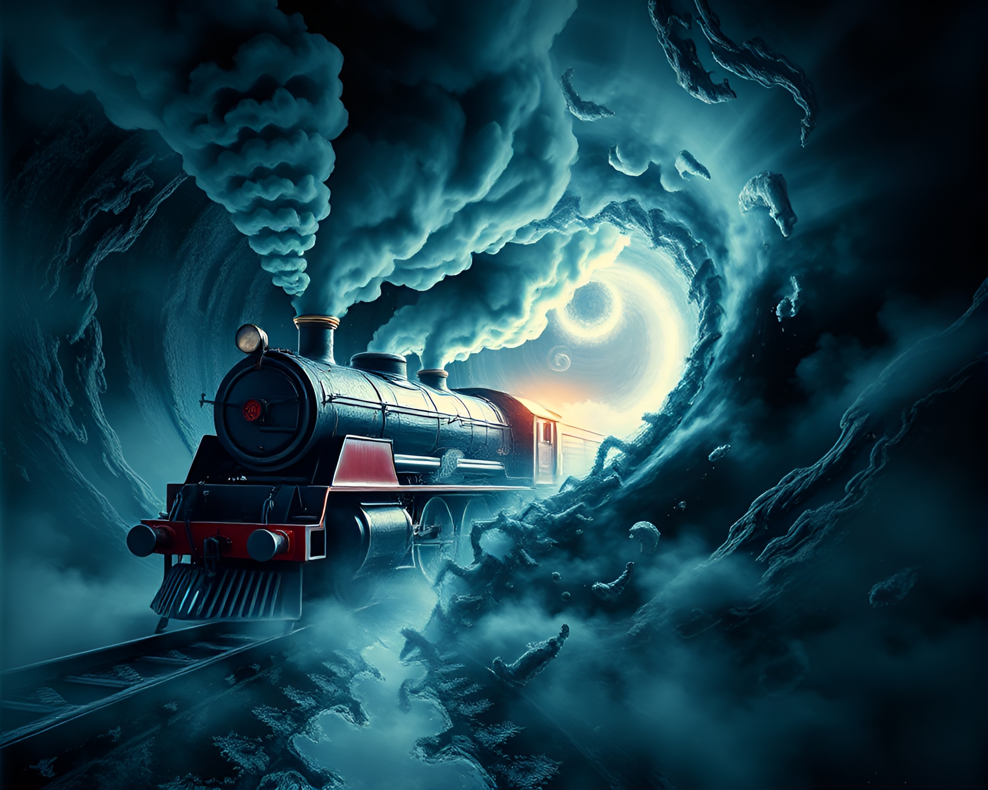 Steam Locomotive Entangled in Necromantic Vortex Twist – free AI stock image