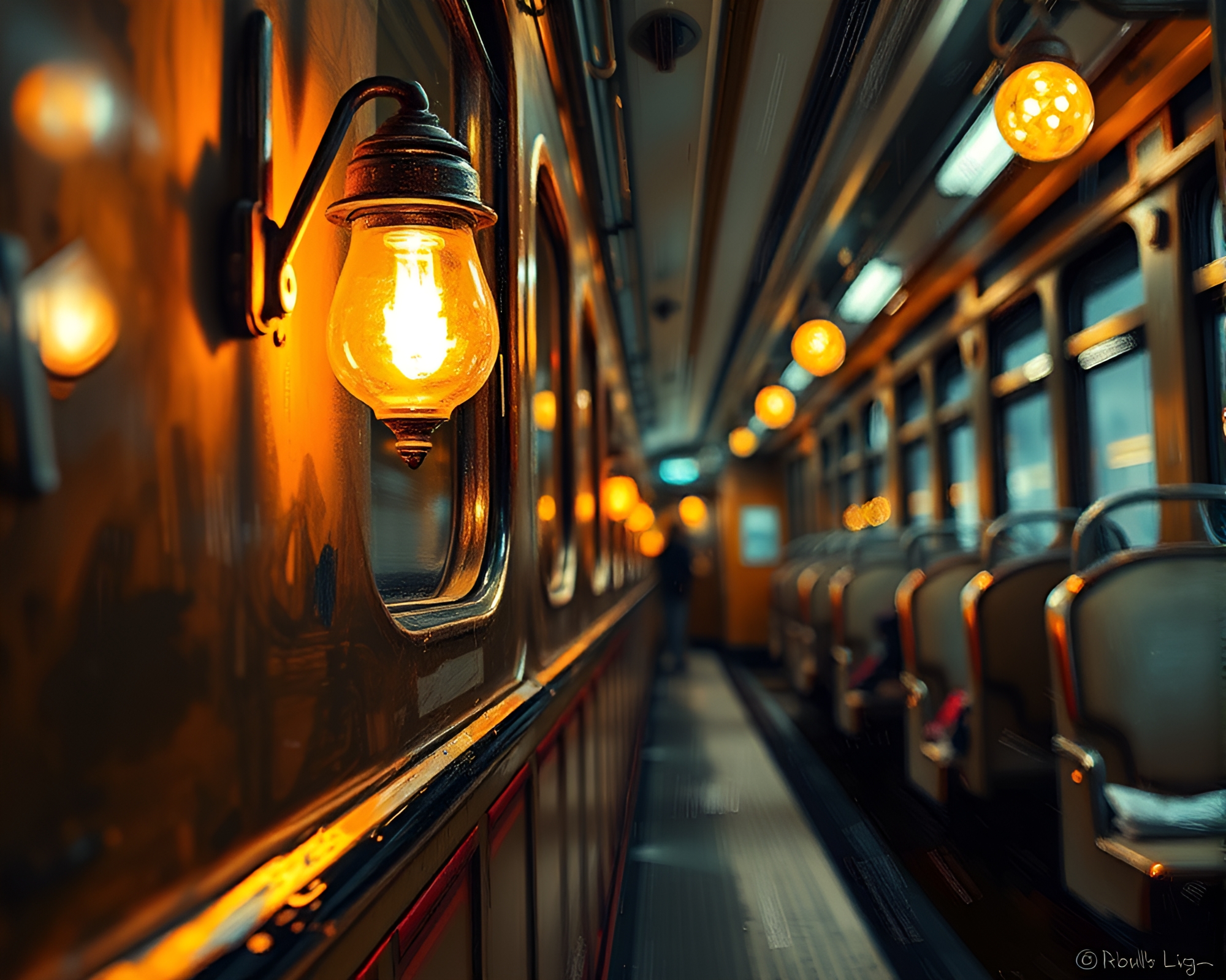 Close-up Train Journey in Library Lamp Light – free AI stock image