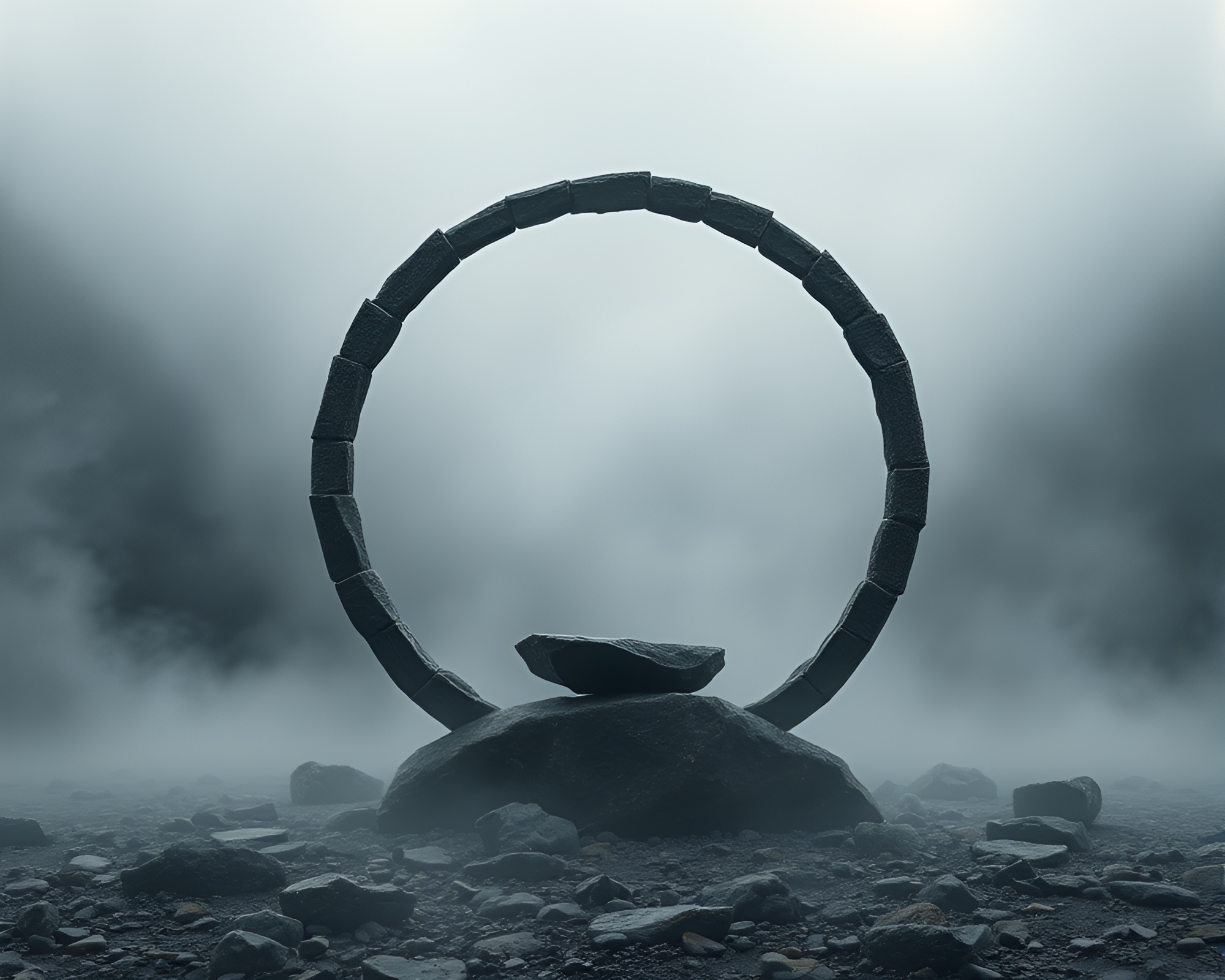 Ethereal Stone Circle in Bio-Organic Mist – free AI stock image