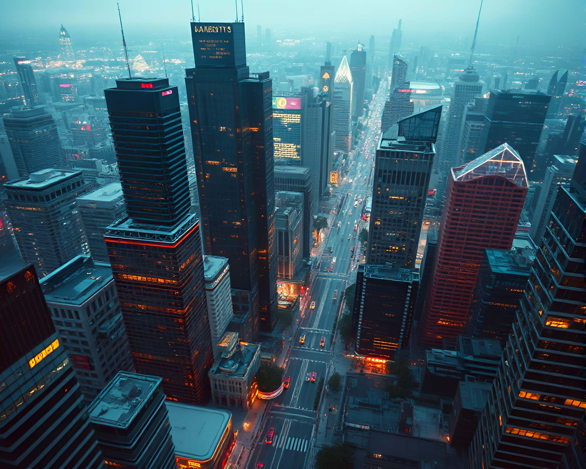 Futuristic Cityscape: Topaz Noir Aerial View – free AI stock image