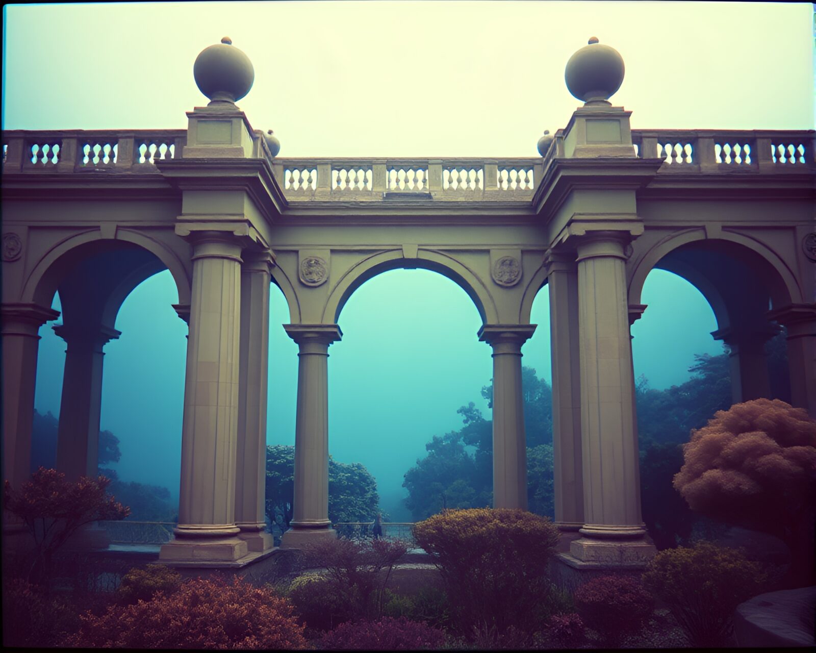 Blue-toned structures in a surreal underwater landscape