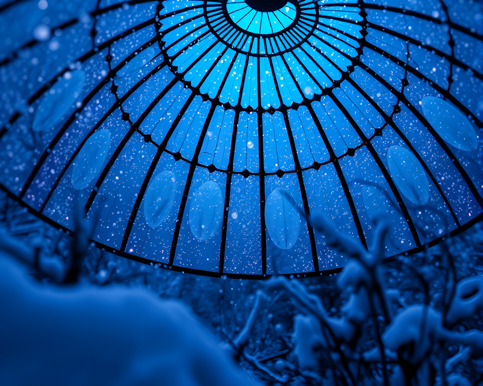 Snow-Kissed Stained Glass Dome Artwork Close-Up – free AI stock image