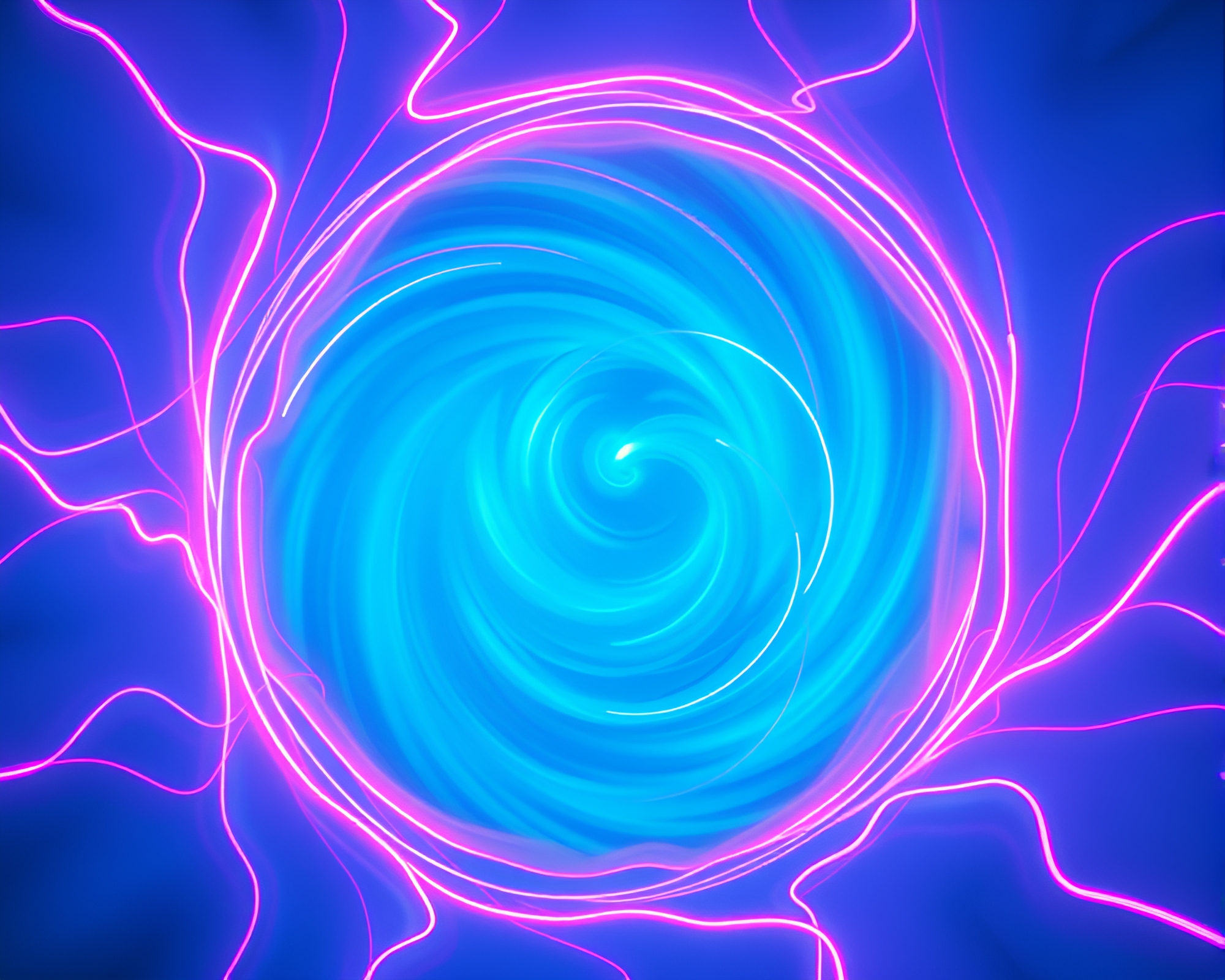 Neon Wireframe Psychedelic Swirl in Ice-Blue Wide-Angle Shot – free AI stock image