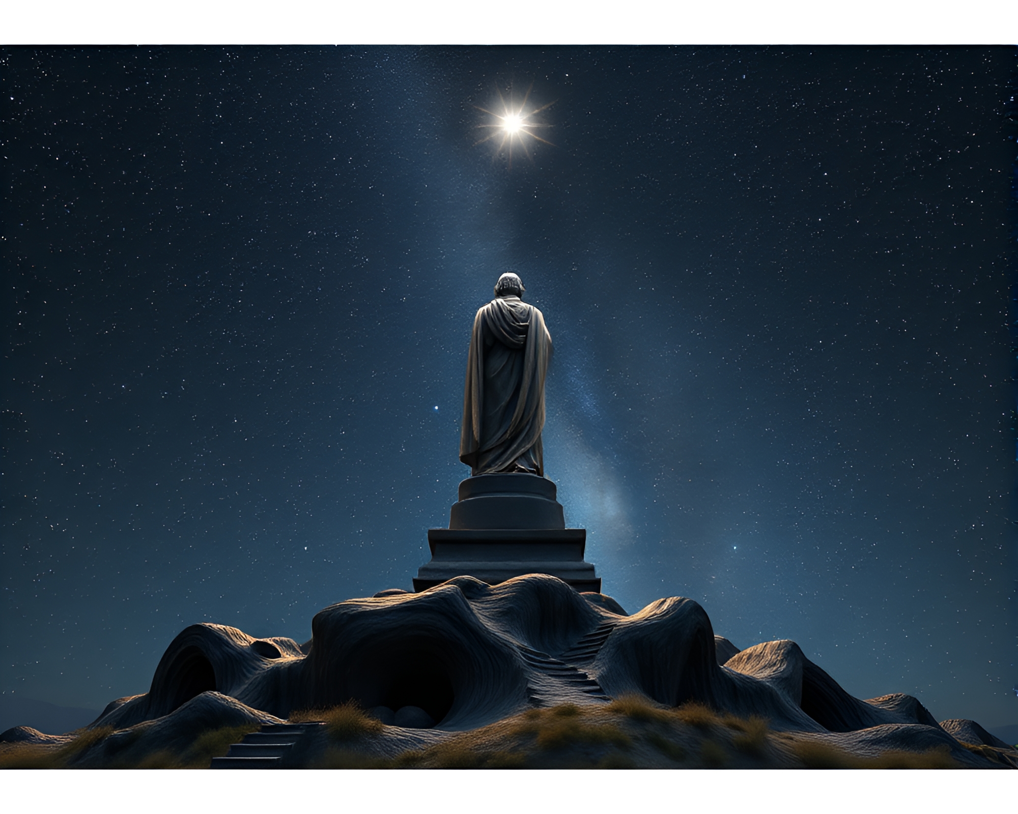 Celestial Statues Amongst Ancient Wood Grain – free AI stock image
