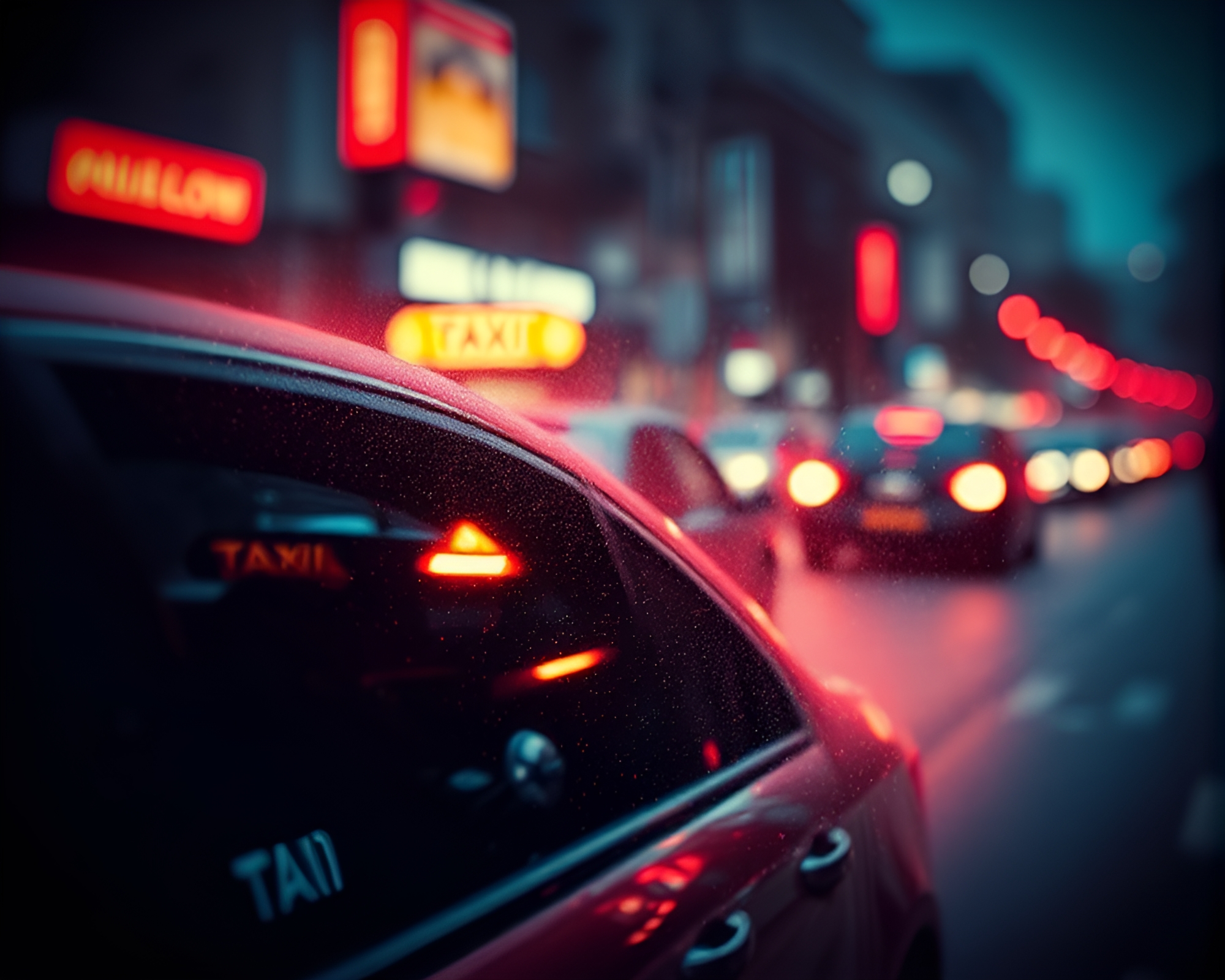 Futuristic Hover Taxi in Red-Blue Duotone Bokeh – free AI stock image