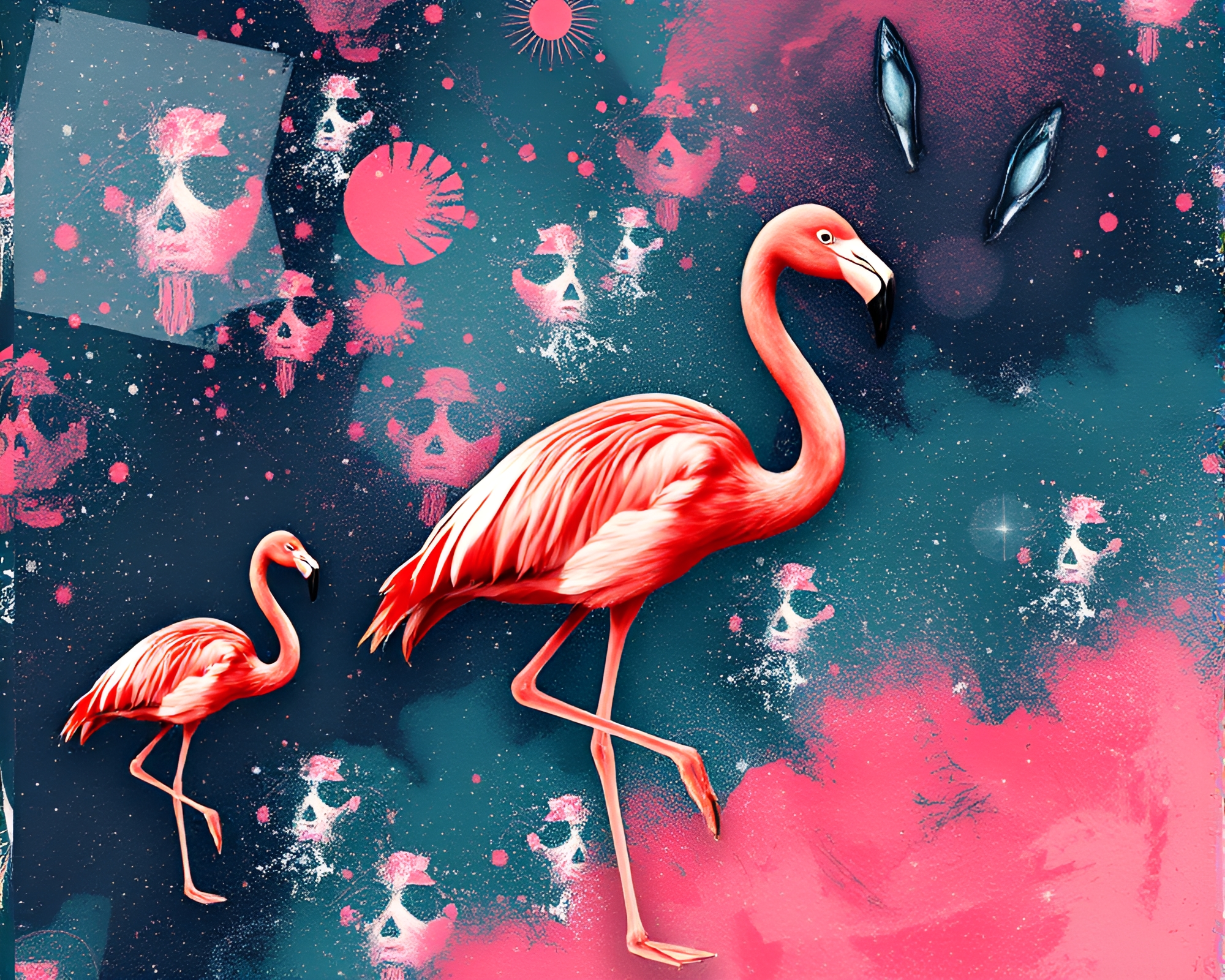 Cosmic Flamingo Collage: Geometric Melodies in Pink Hues – free AI stock image