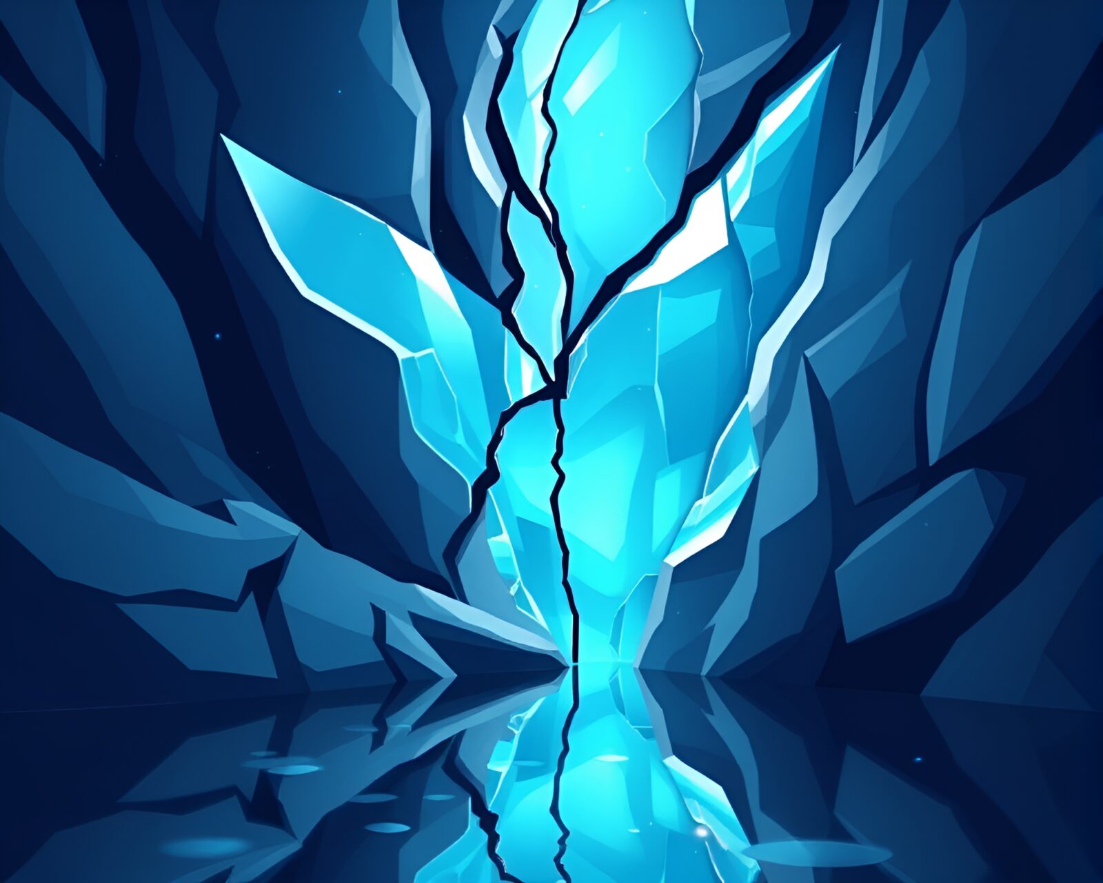 Cartoon-style mermaid singing in icy sapphire-lit waters