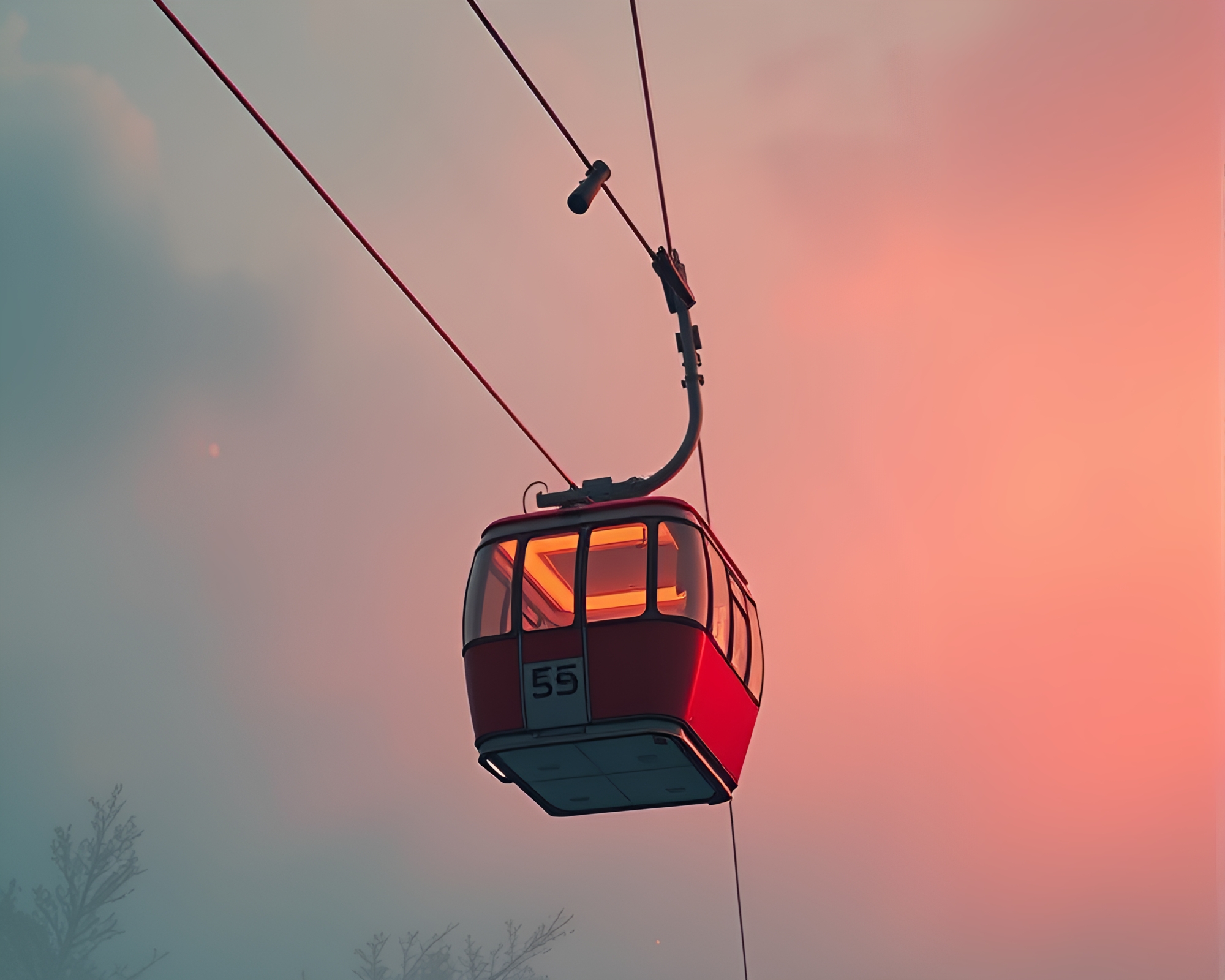 Surreal Gondola Lift Through Washed-Out Dreamland – free AI stock image