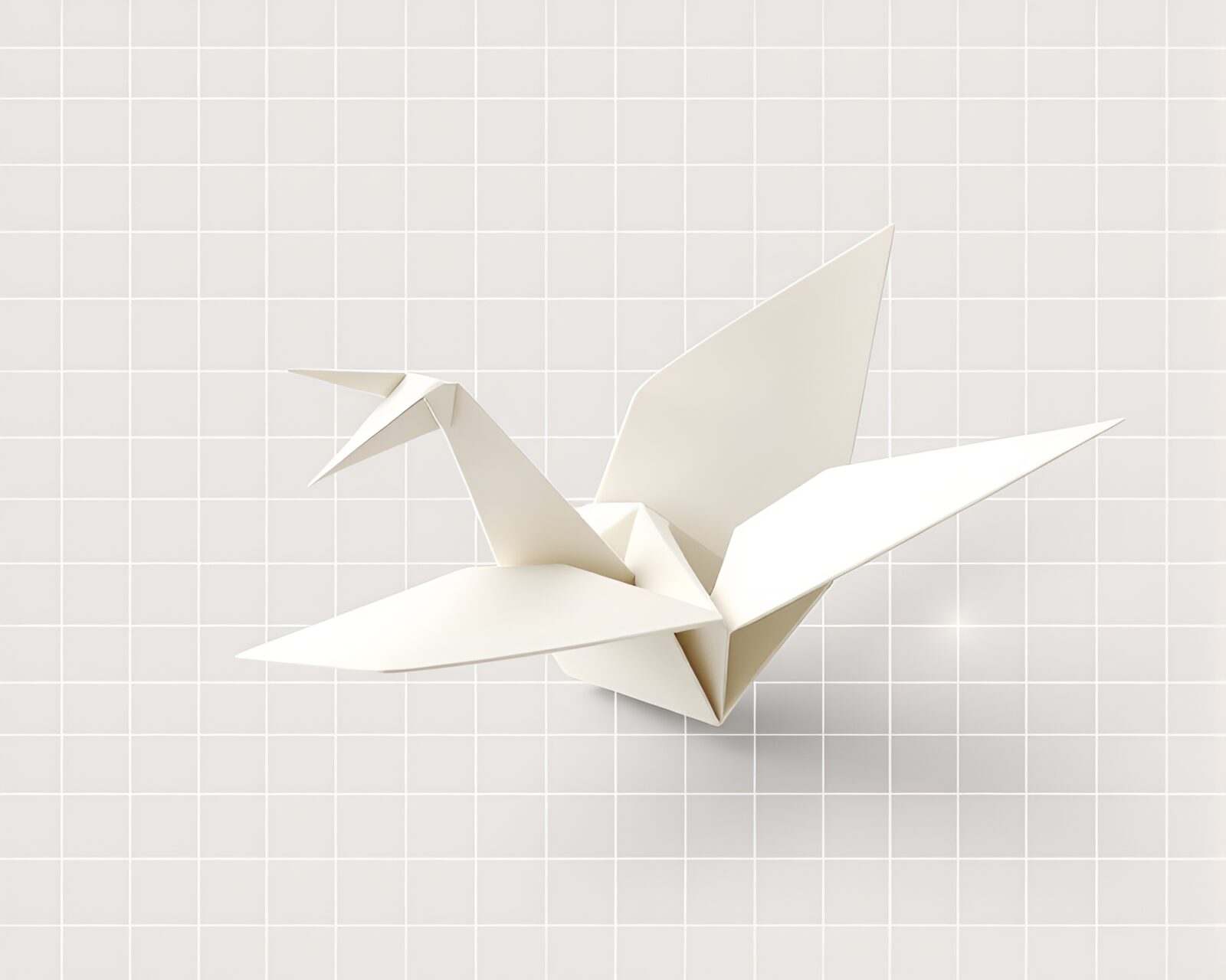 Elegant toon shaded origami cranes against ivory grid backdrop