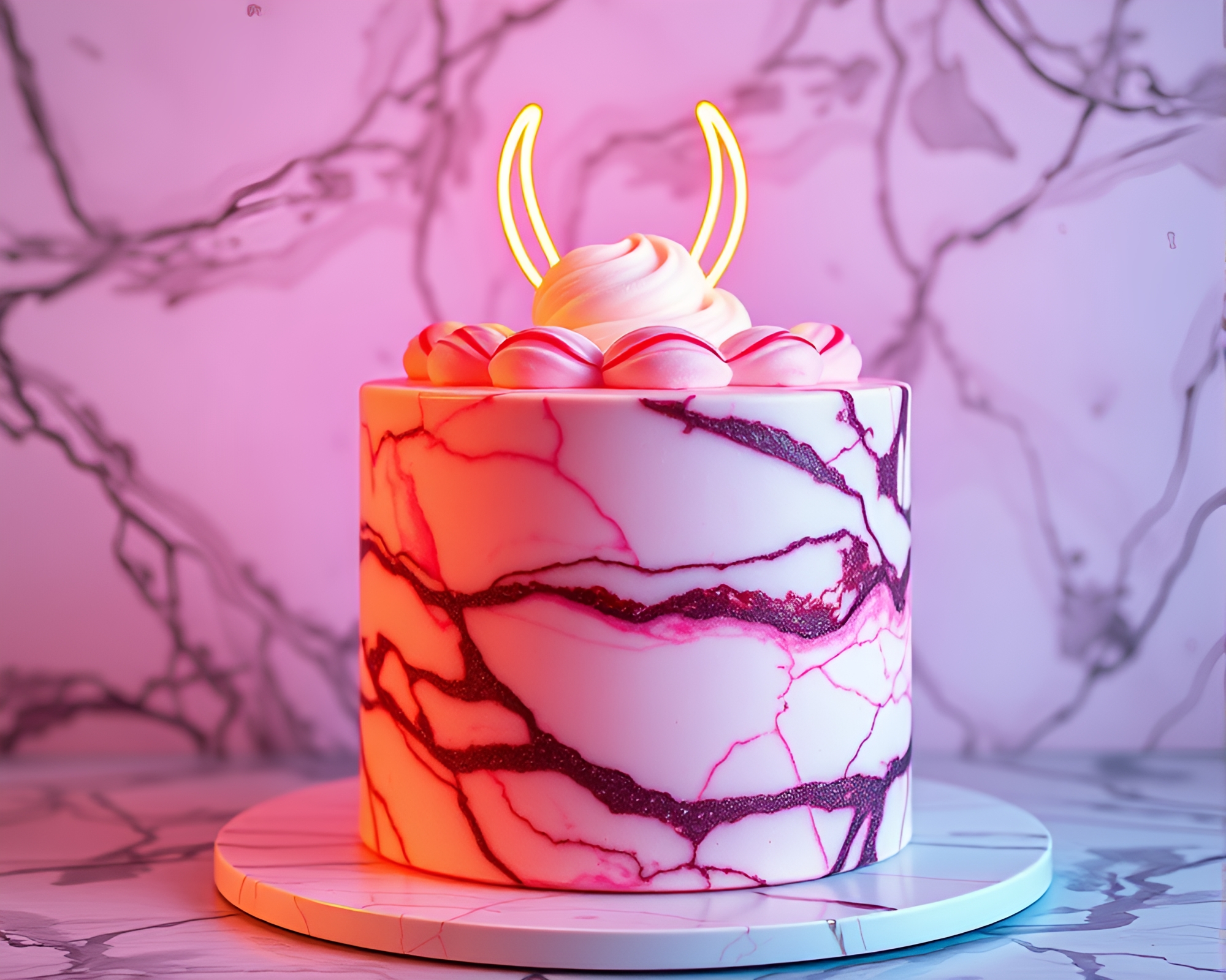 Neon Wireframe Marbled Cake in Faded Denim Selective Color – free AI stock image