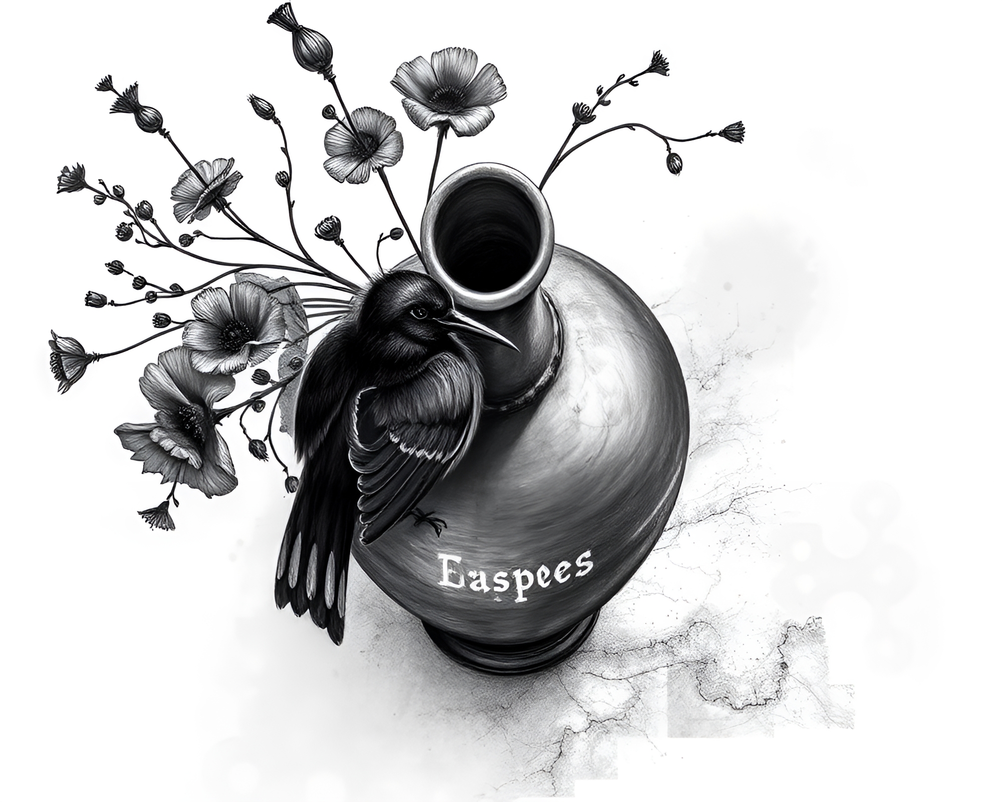 Steampunk Bird’s Eye View Vase in Charcoal Black – free AI stock image