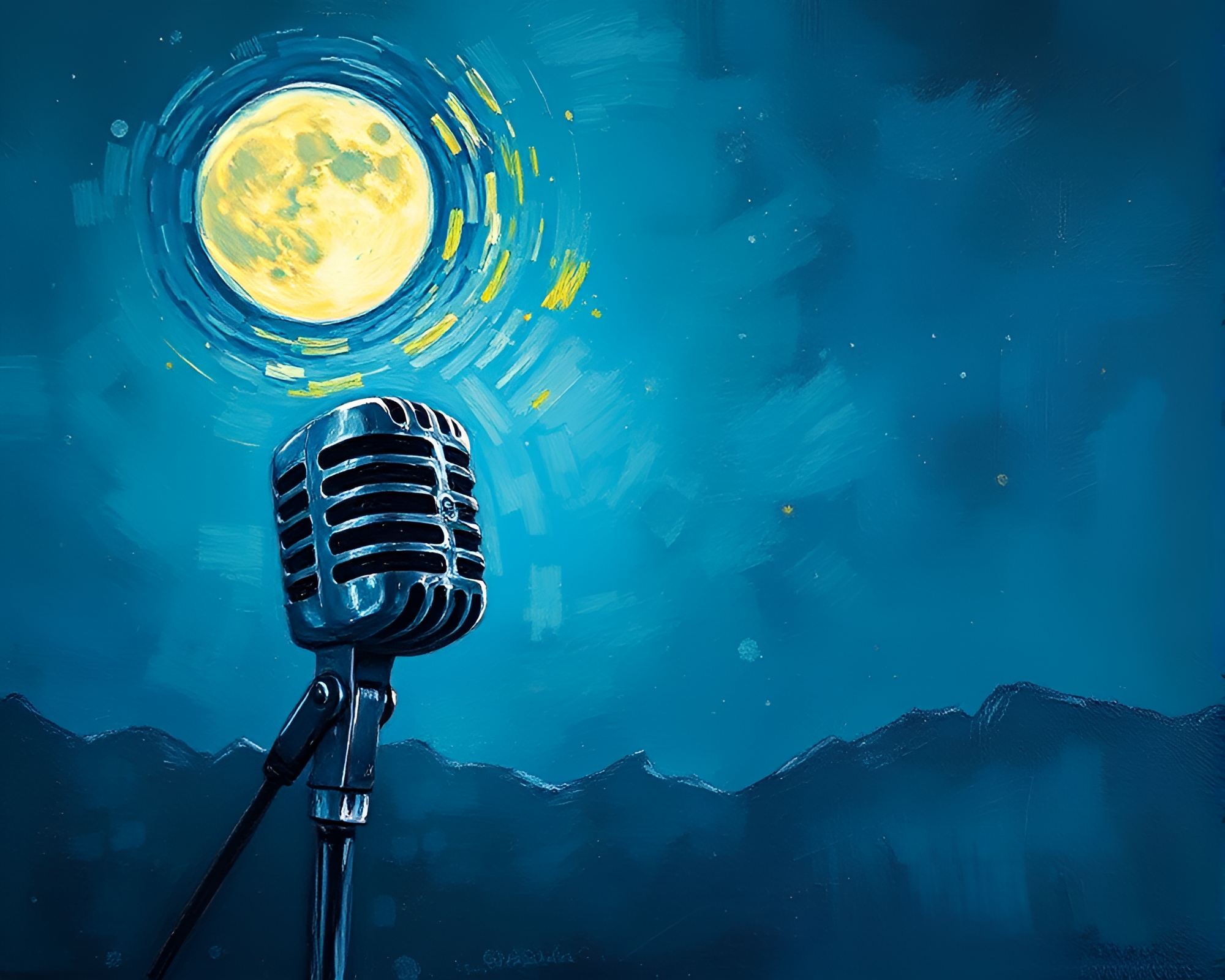 Moonlit Microphone: Expressionist Serenade – free AI stock image