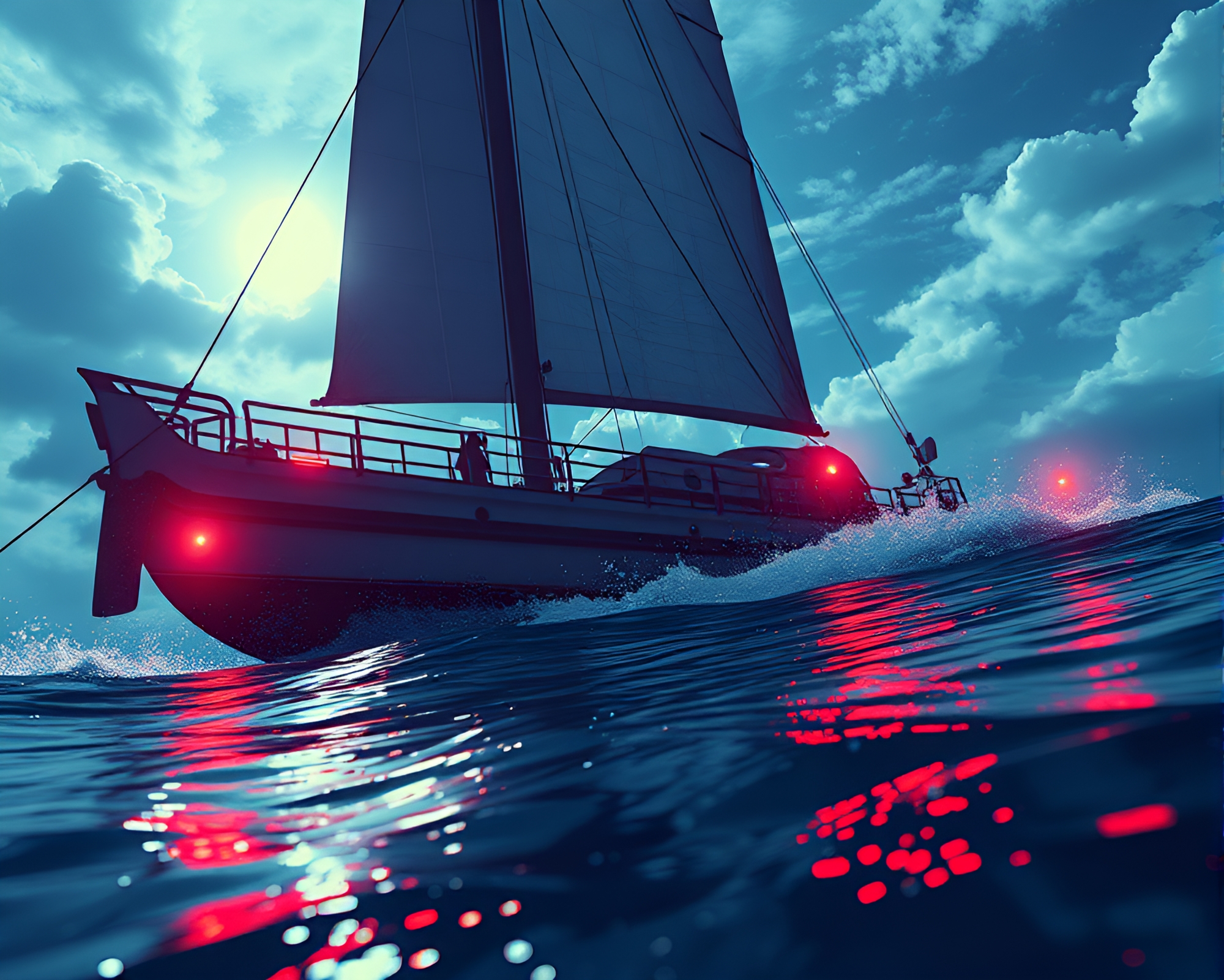 Cyberpunk Hydrofoil Boat in Low-Angle Illumination – free AI stock image