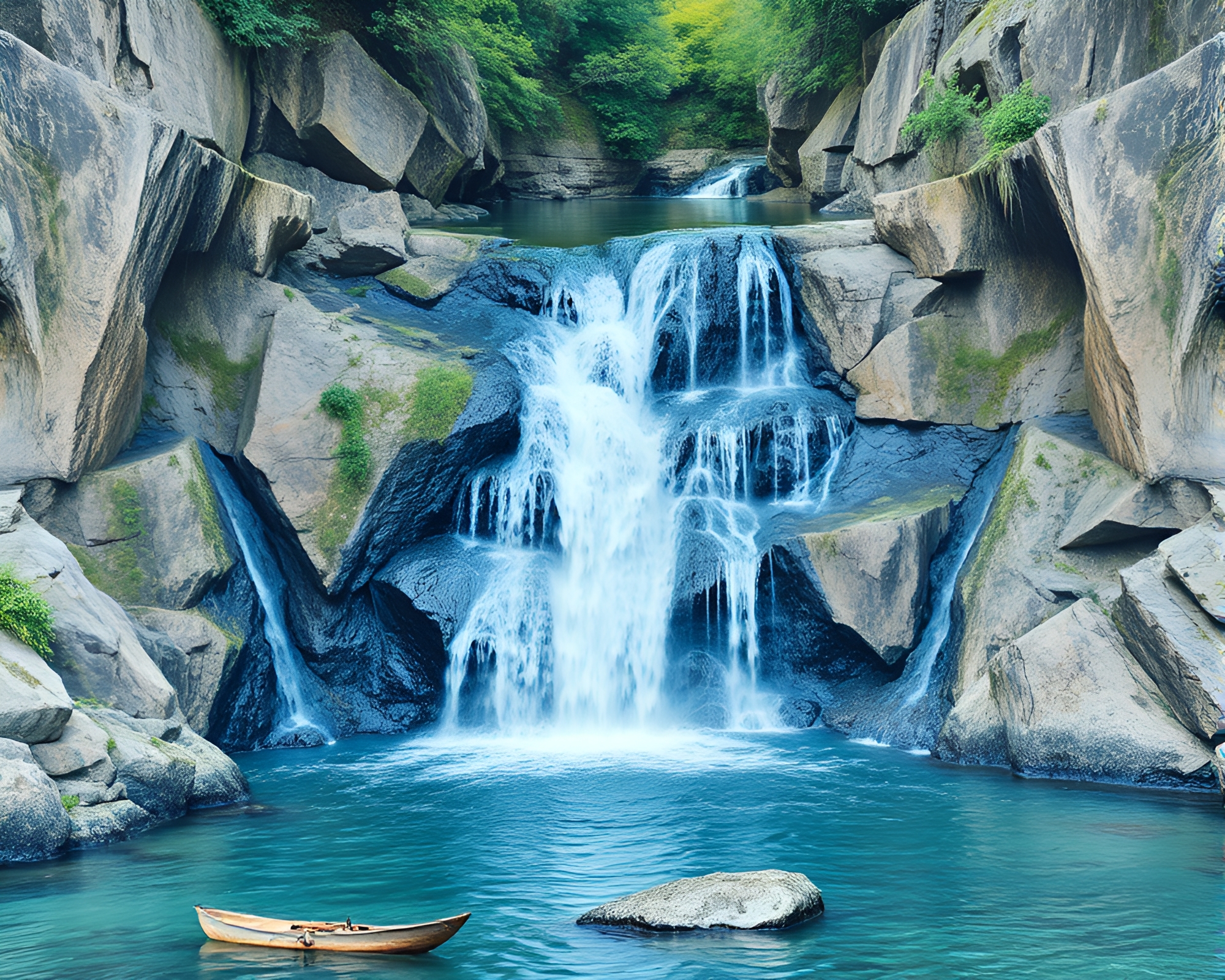 Majestic Waterfall Collage Steel-Blue Photogrammetry Art – free AI stock image