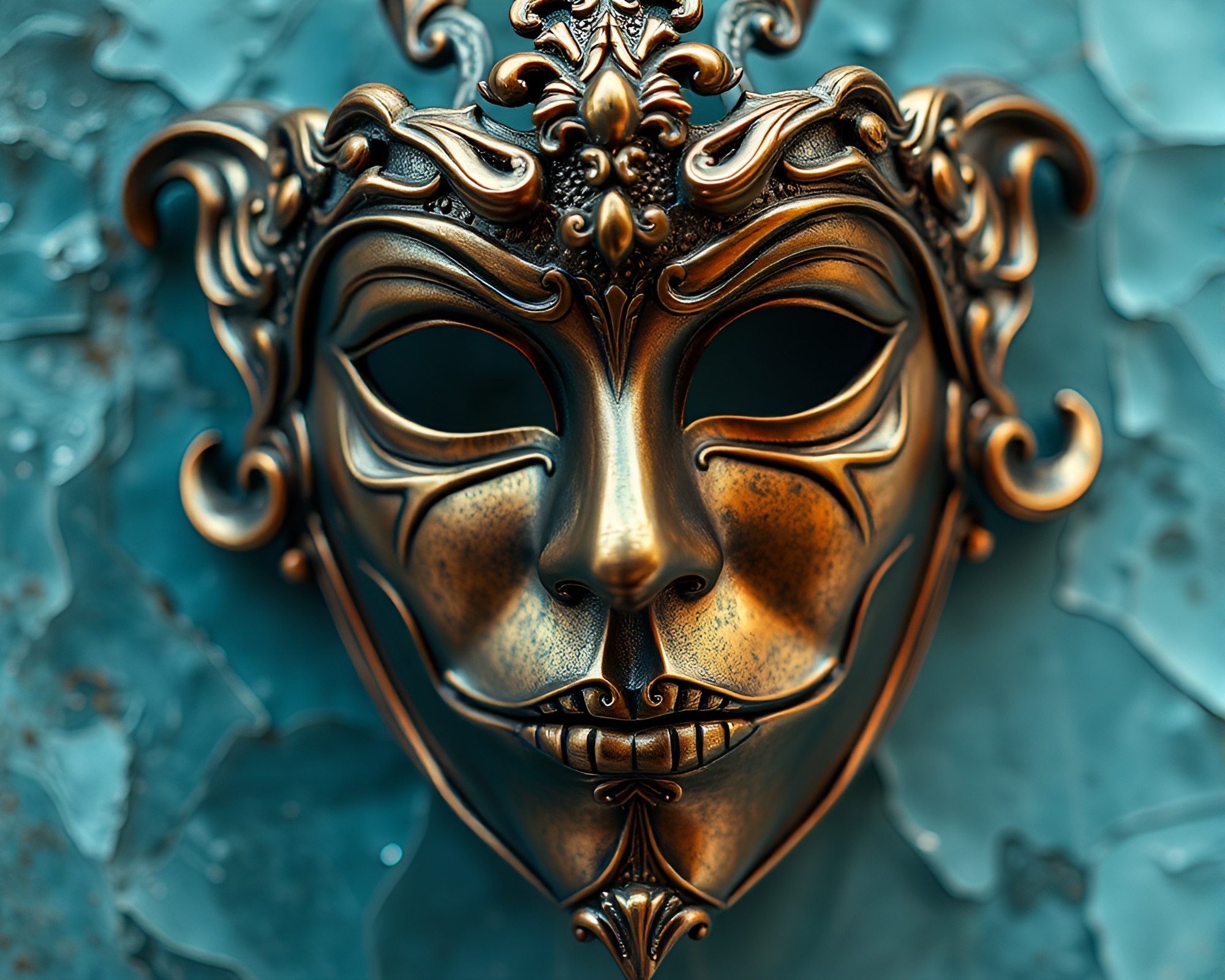 Venetian Mask in Bronze Patina: Kinetic Art Masterpiece – free AI stock image