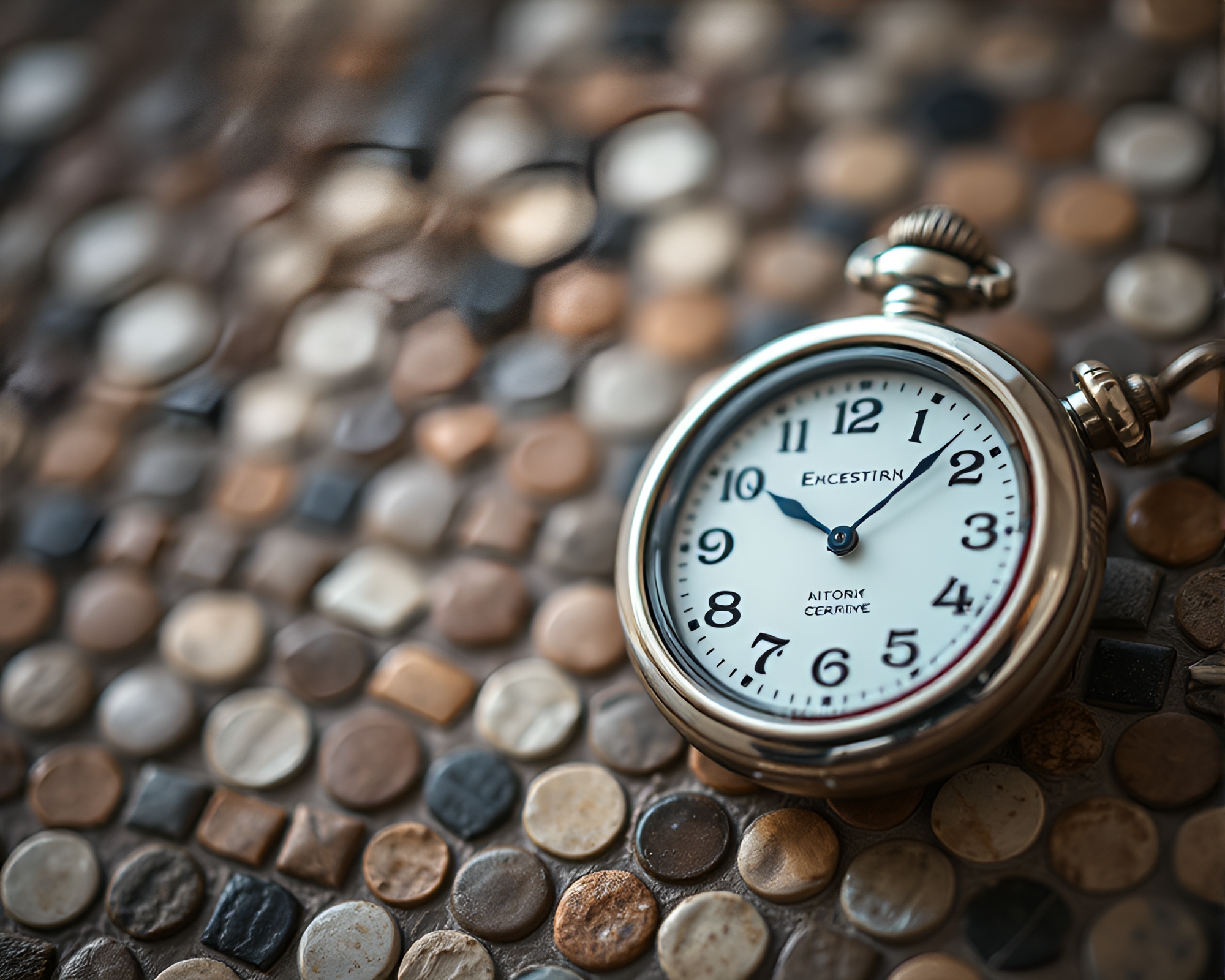 Vintage pocket watch among mosaic tiles – free AI stock image
