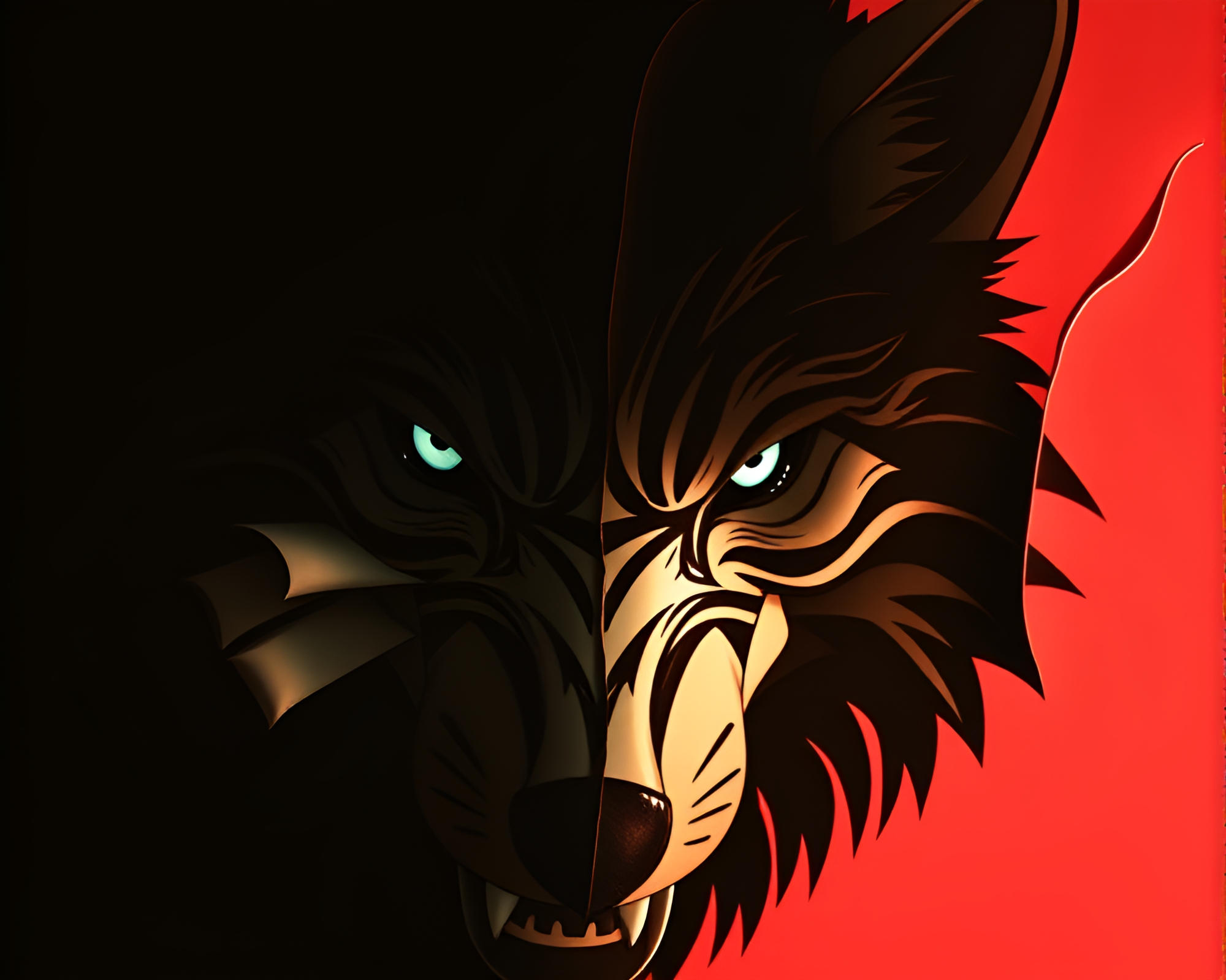 Werewolf emerges from torn paper maze with brightness – free AI stock image