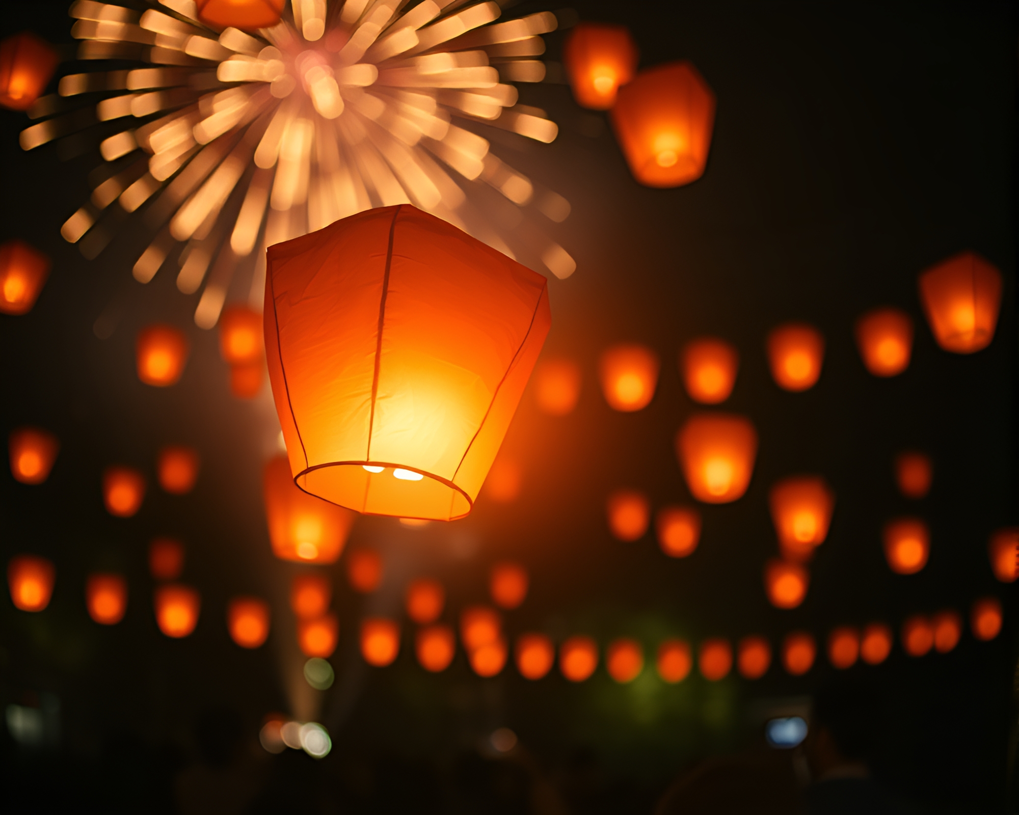 Floating Lanterns Festival With Lens Flare Glow – free AI stock image