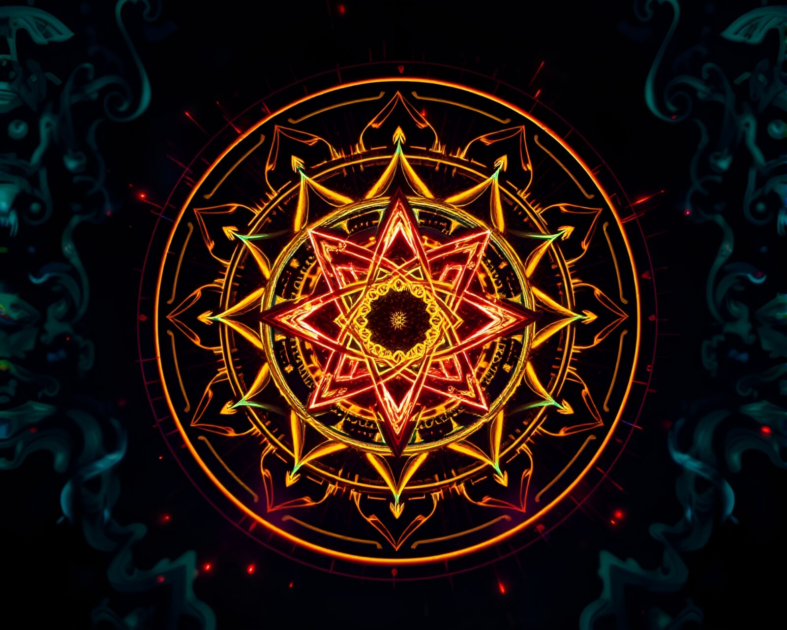 Ethereal sigil glowing in mesmerizing jewel-toned zoom burst.