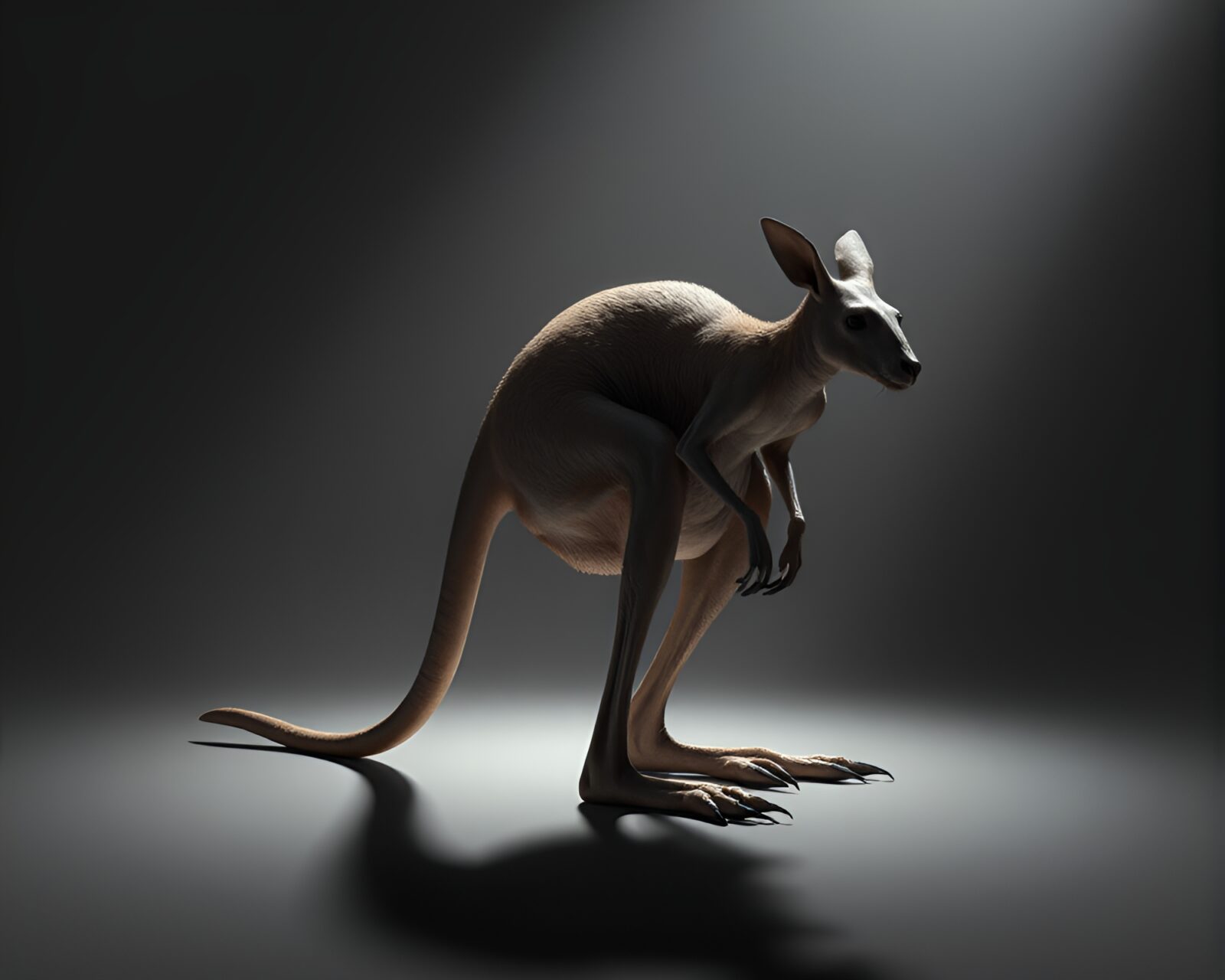 High-poly 3D render of a kangaroo in mystical lighting