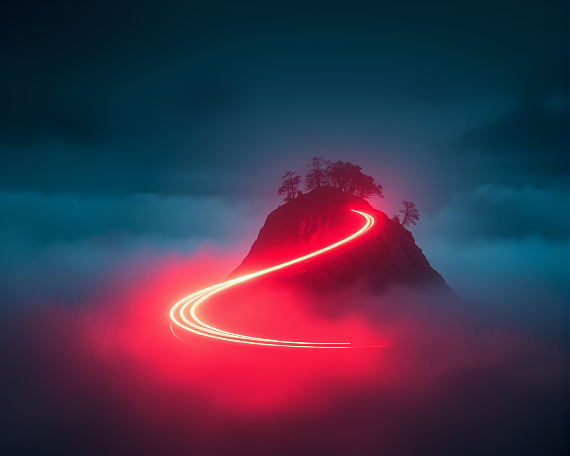 Surrealistic Car Light Trails on Floating Island – free AI stock image
