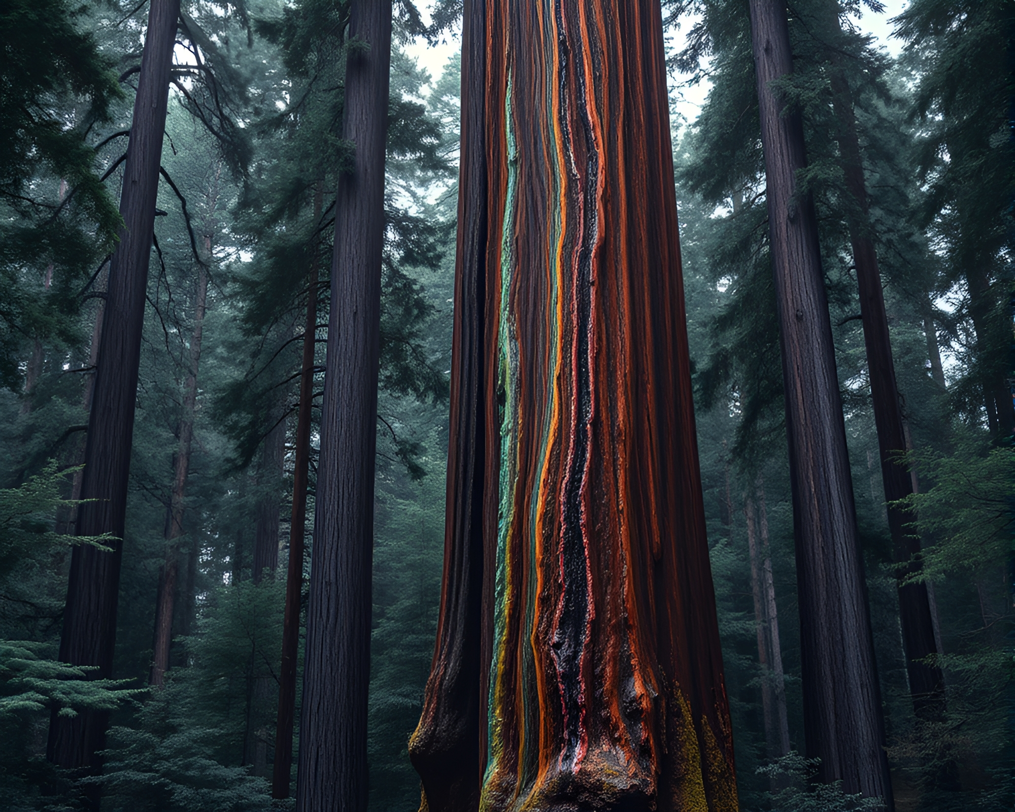 Enchanting Redwood Tree in HDR Grisaille Palette – free AI stock image