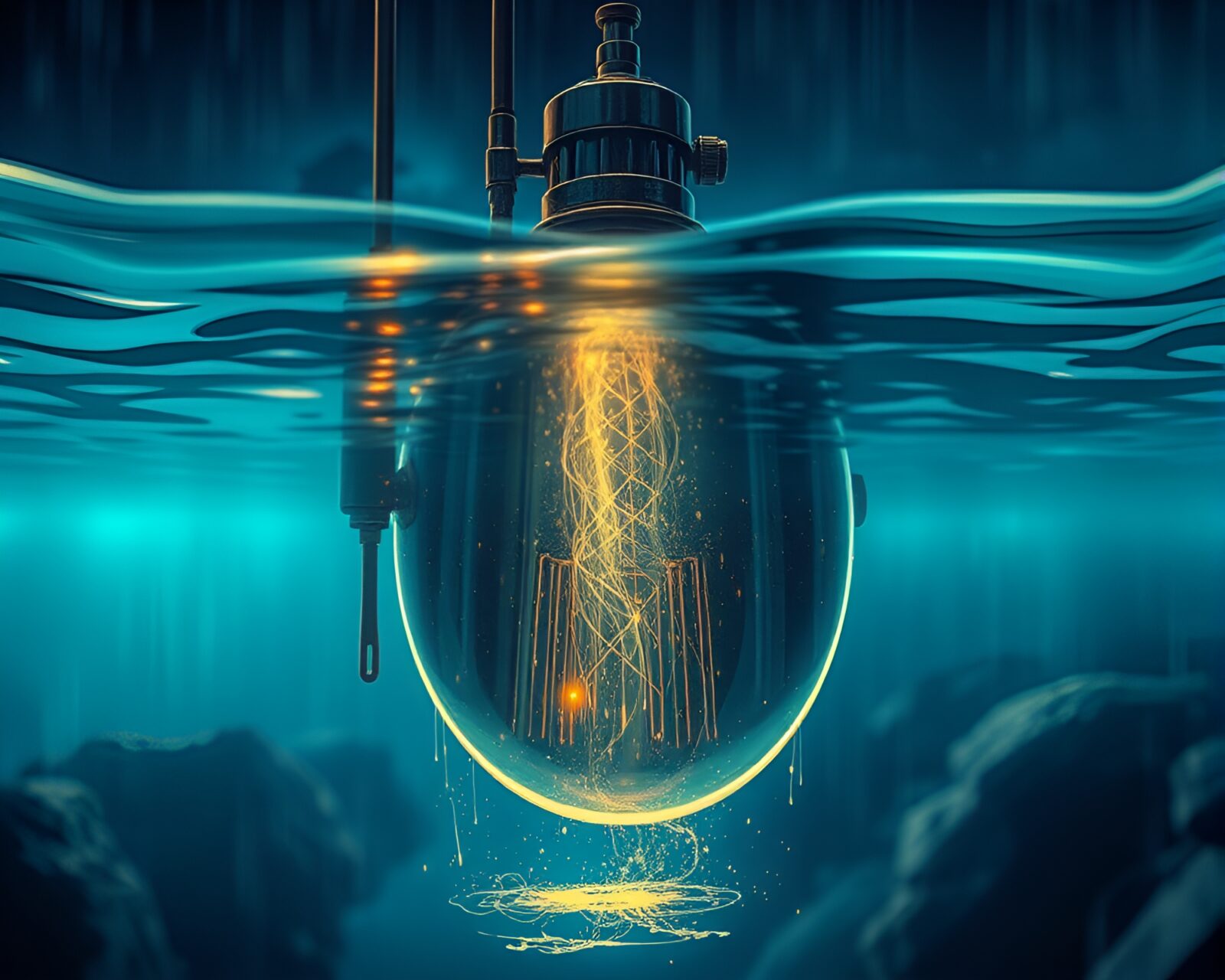Detailed steampunk submersible with focus stacking and light streaks