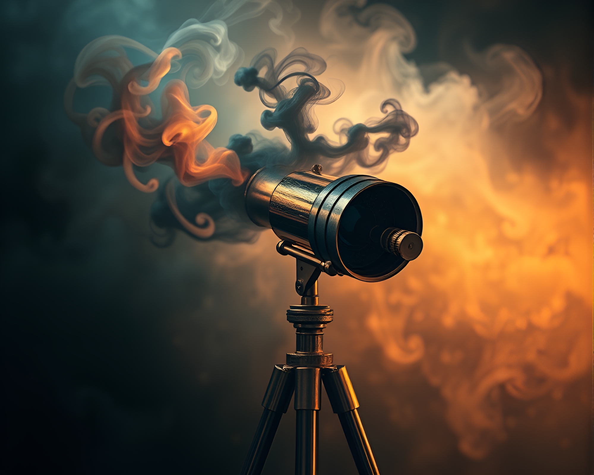 Cubist Brass Telescope in Cosmic Nebula Swirl – free AI stock image
