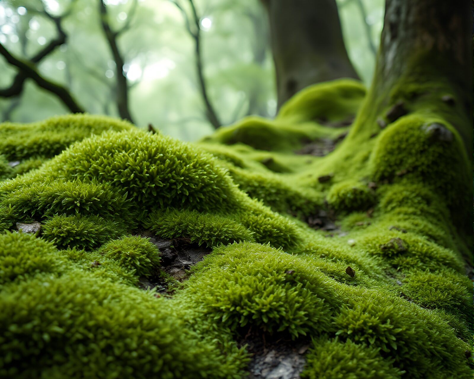 Savannah landscape with intricate moss patterns under film grain lighting