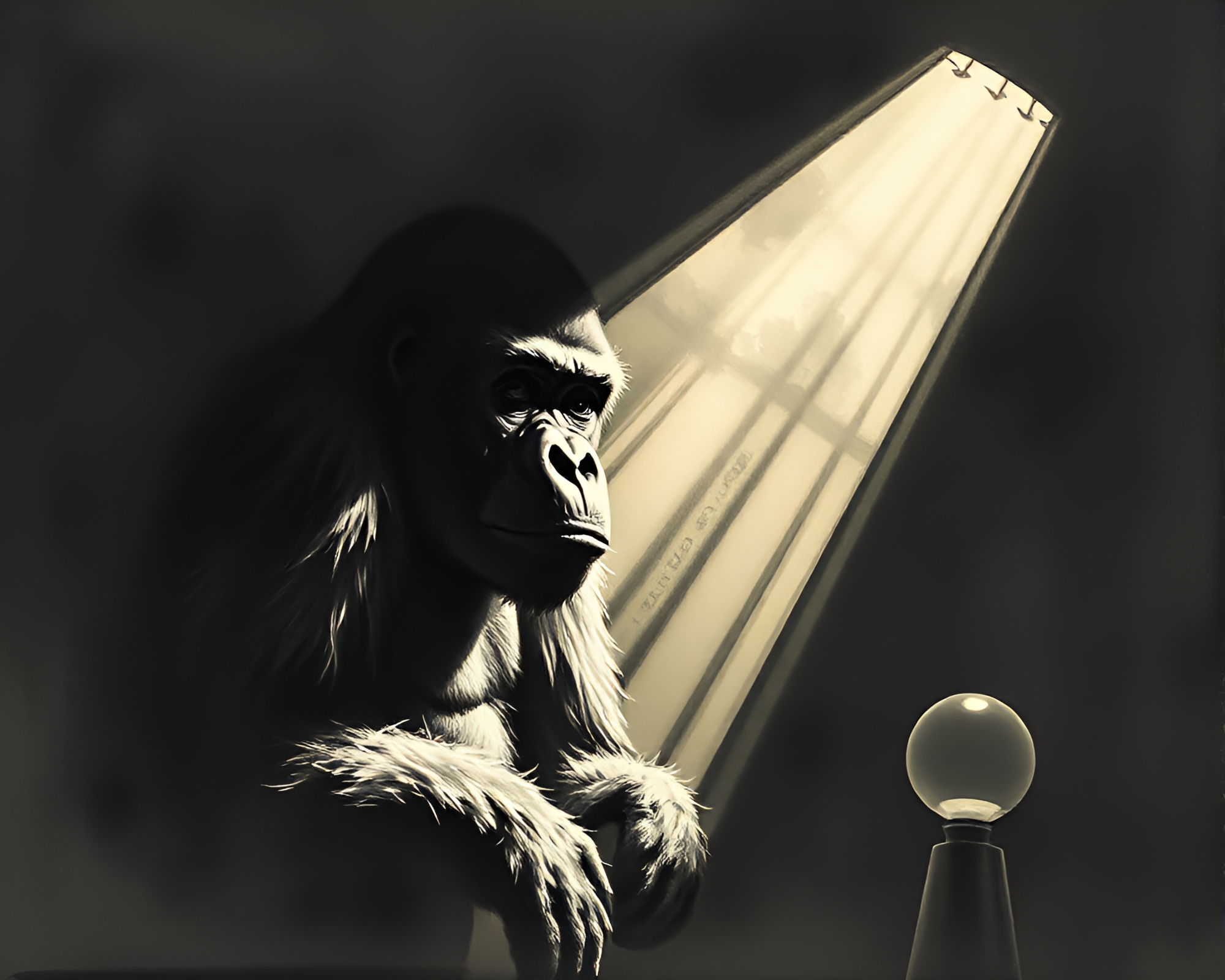 Gorilla Silhouette in Porchlight: Sumi-e Shadowplay – free AI stock image