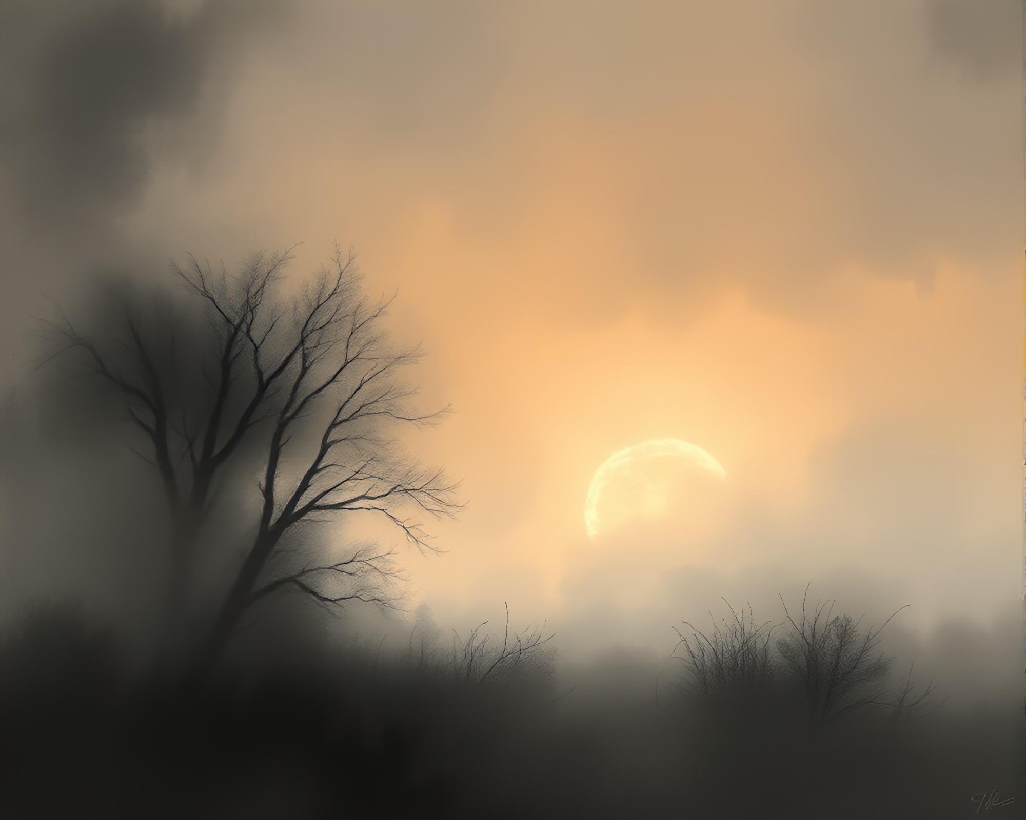 Charcoal Sketch of Misty Dawn in Soft Focus – free AI stock image