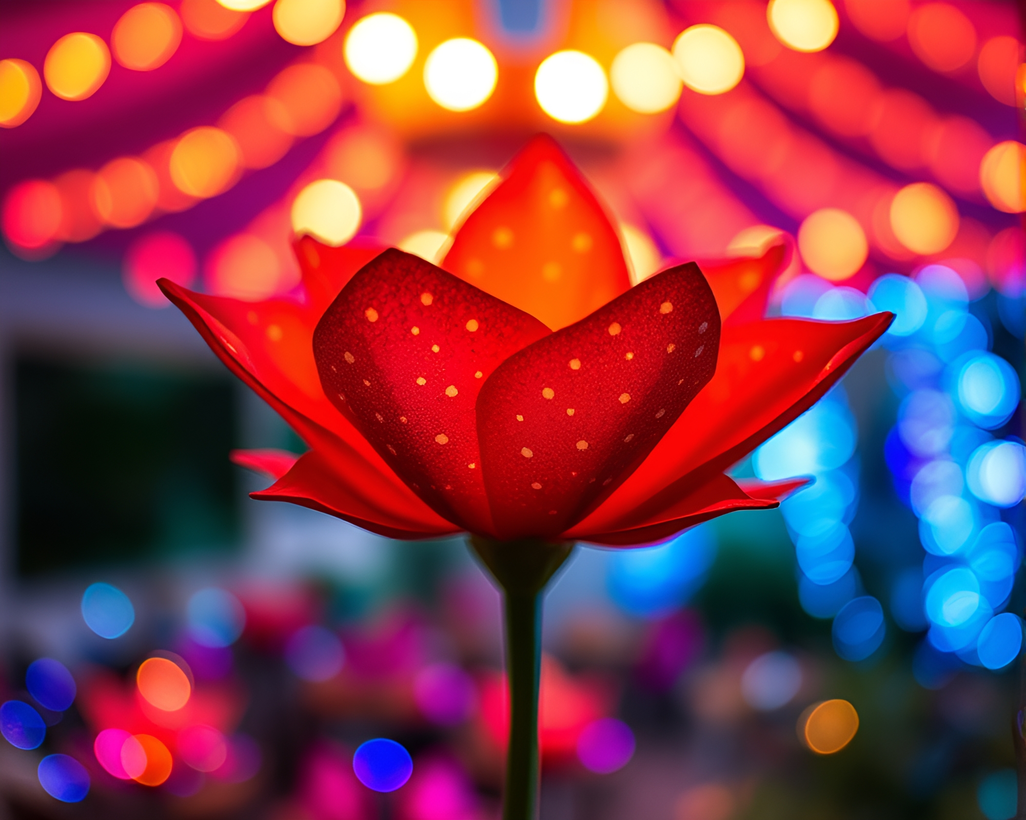 Fantastical Origami Flower Under Carnival Lights Composition – free AI stock image