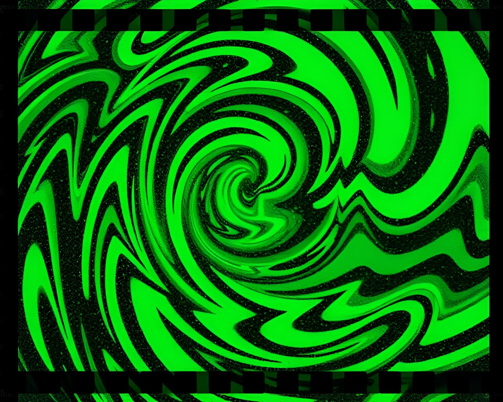Abstract swirl in monochrome green stippling with film strip border