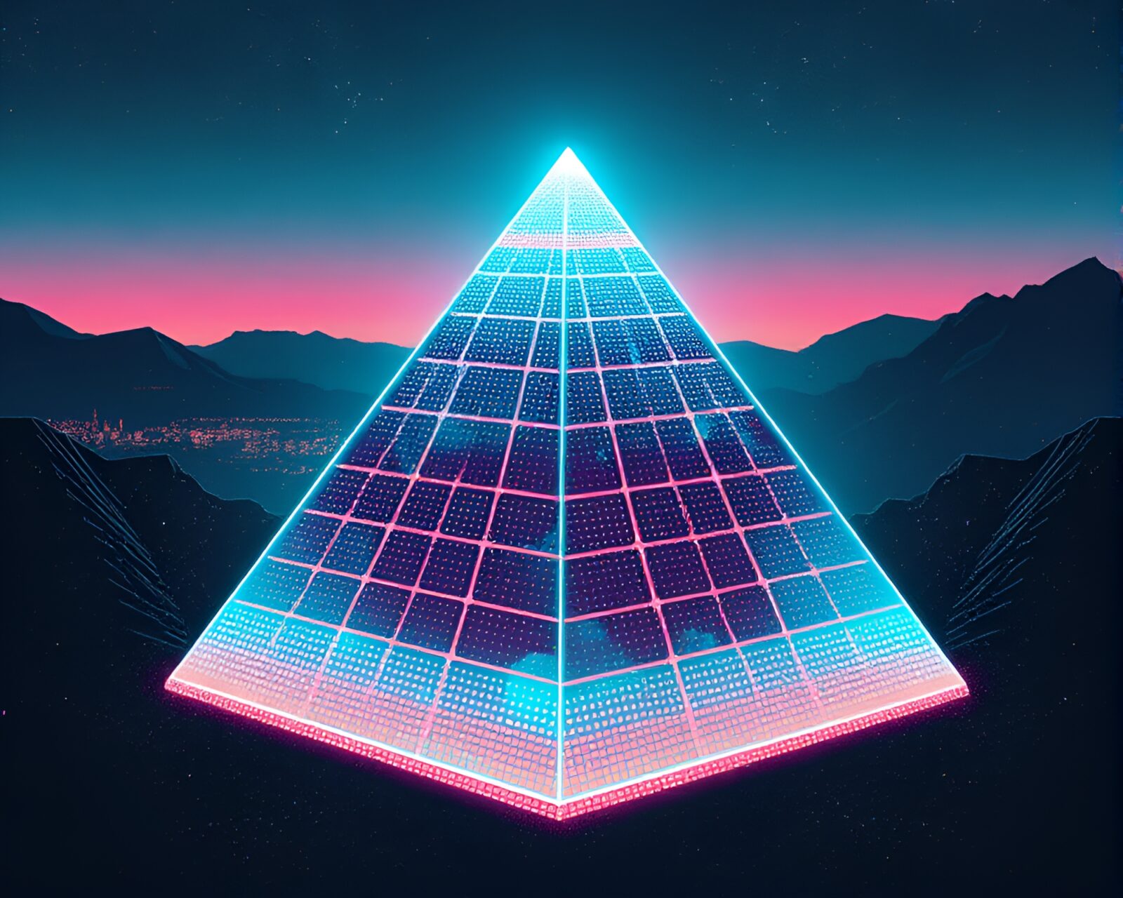 Glass pyramid with screenprint dots and retro scanlines