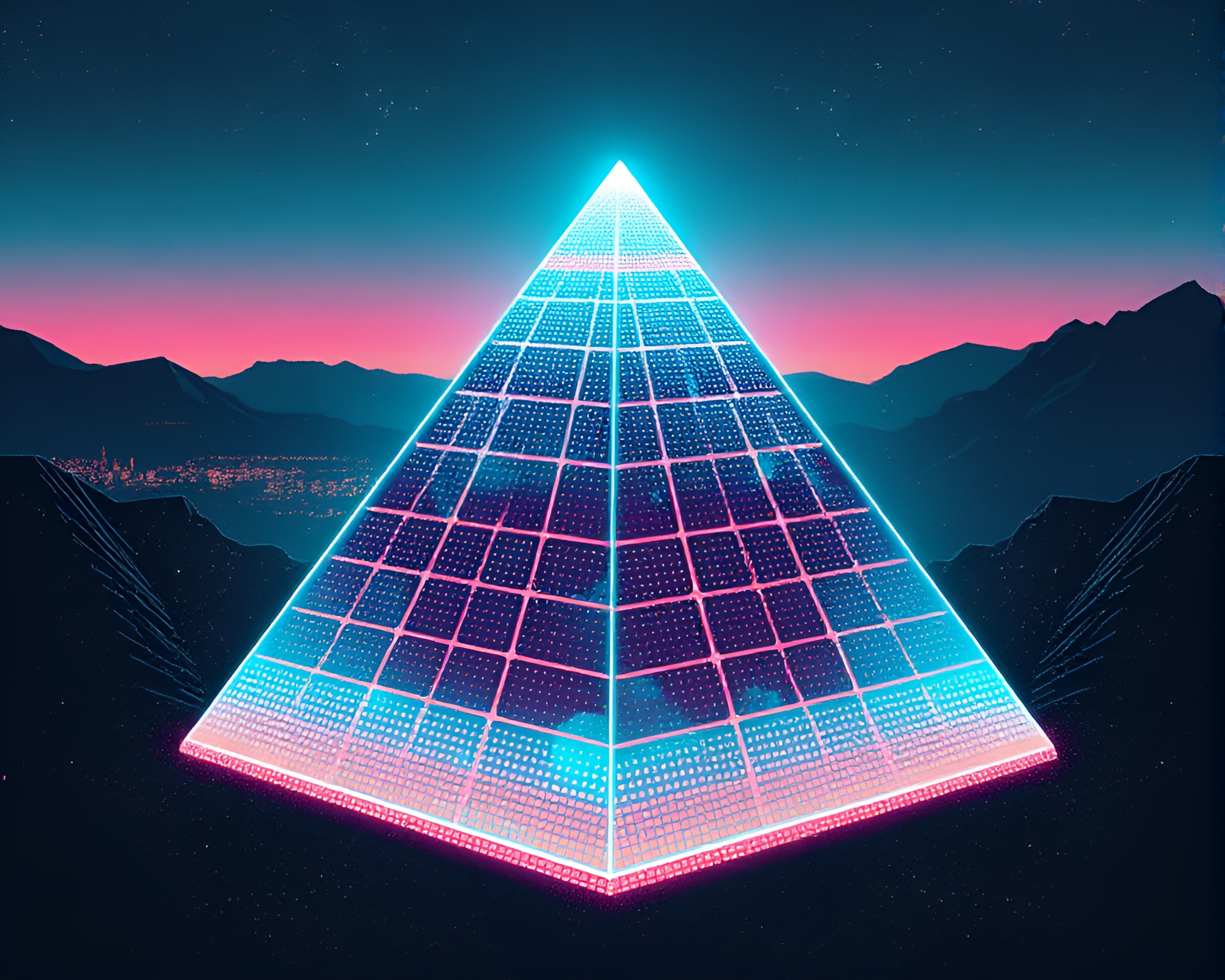 Glass Pyramid in Retro Dystopian Style – free AI stock image