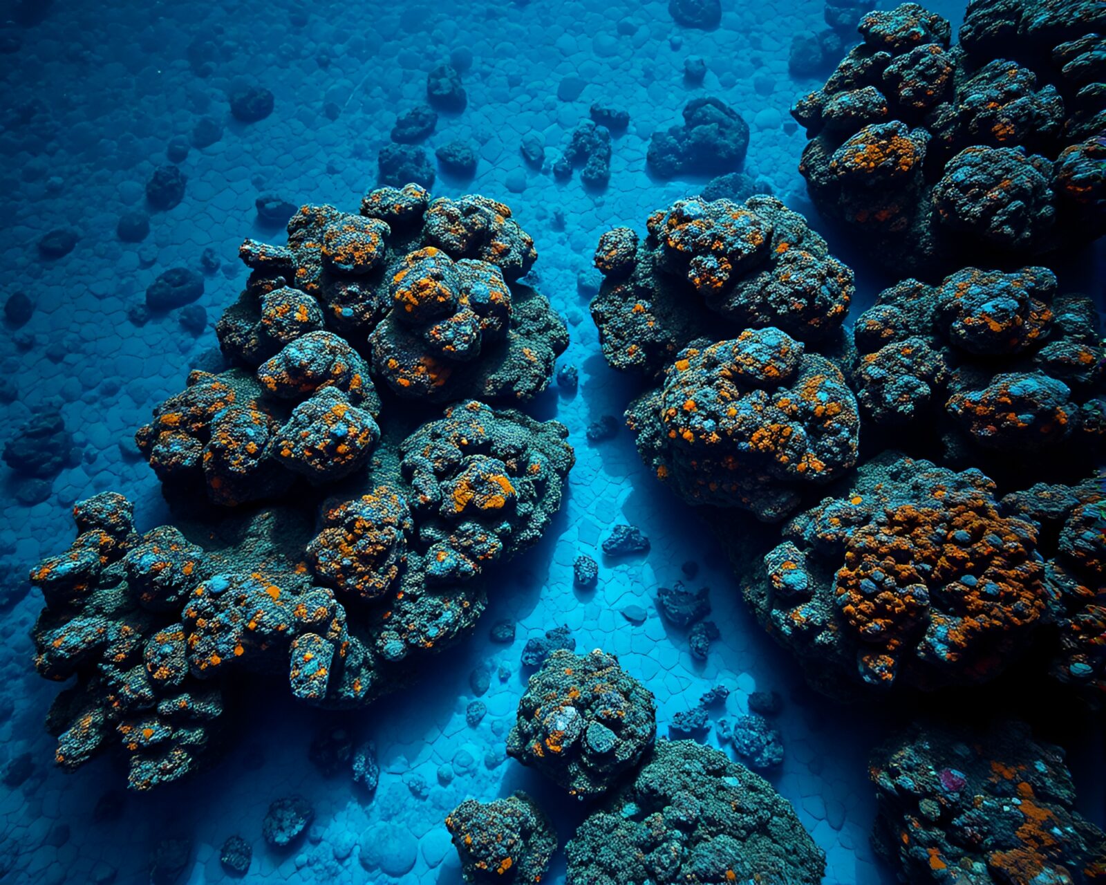 Dazzling mosaic of Arctic reef shimmering with blue hour light
