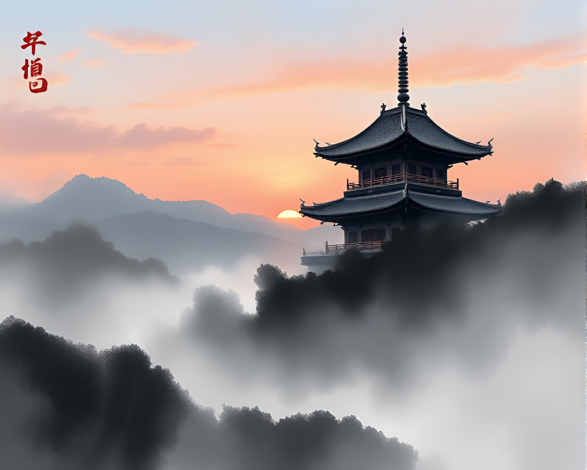Sunrise at the Mind Palace: Charcoal Calligraphy – free AI stock image