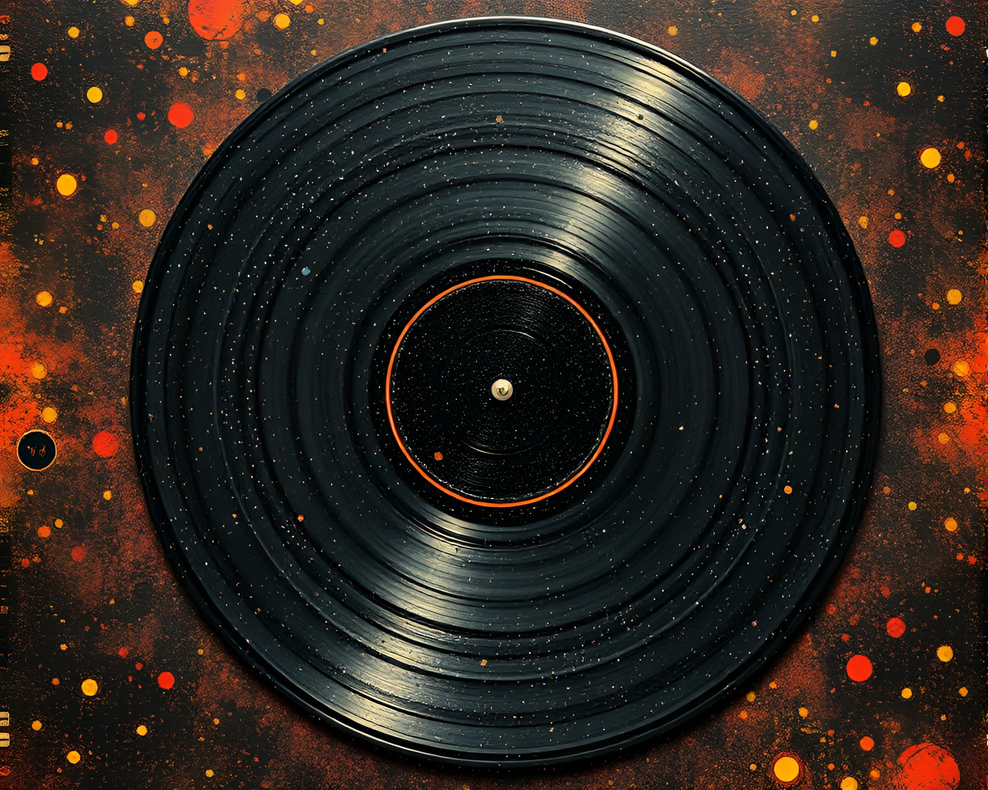 Surrealist Vinyl Record Revolving in Oil-rich Dot Matrix – free AI stock image